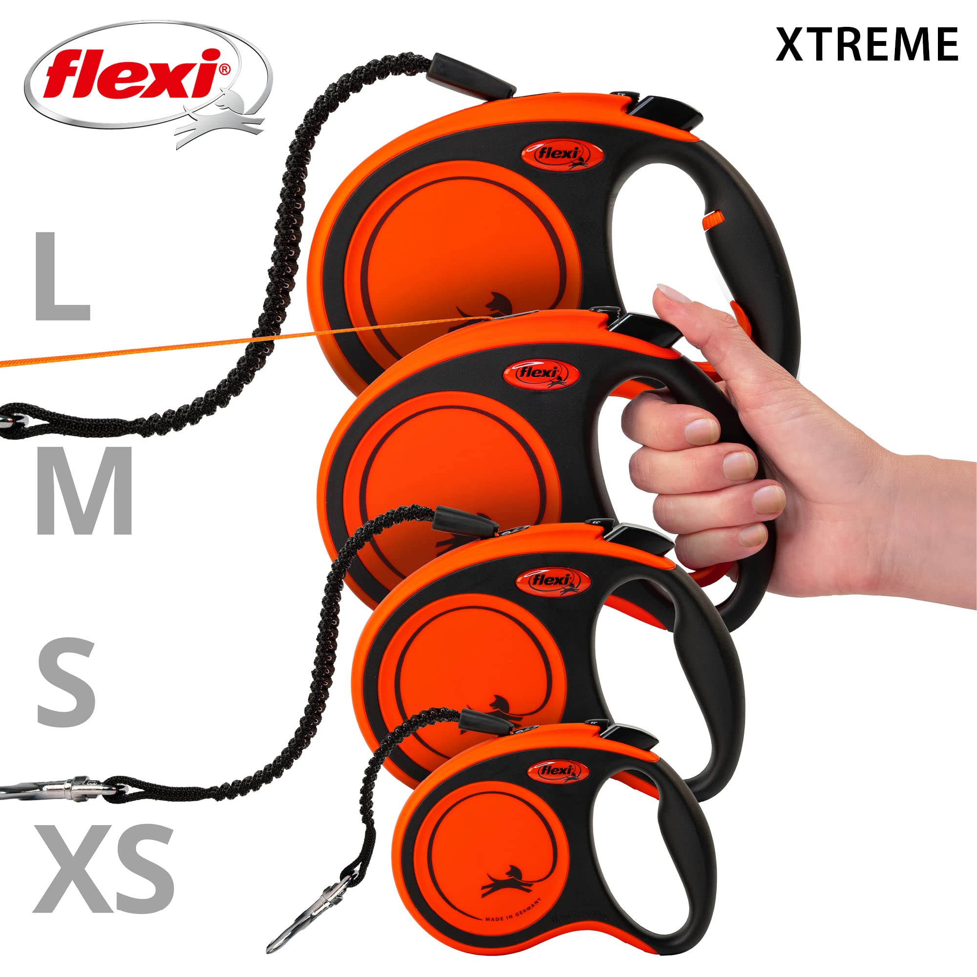 flexi Xtreme S Retractable Dog Lead Tape Orange/Black | 5m Length | Up to 20kg/44lb 6