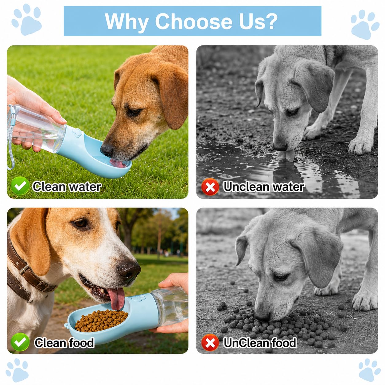 Admygo 4-in-1 Portable Dog Water Bottle - Blue | Leak Proof | Food Container 6