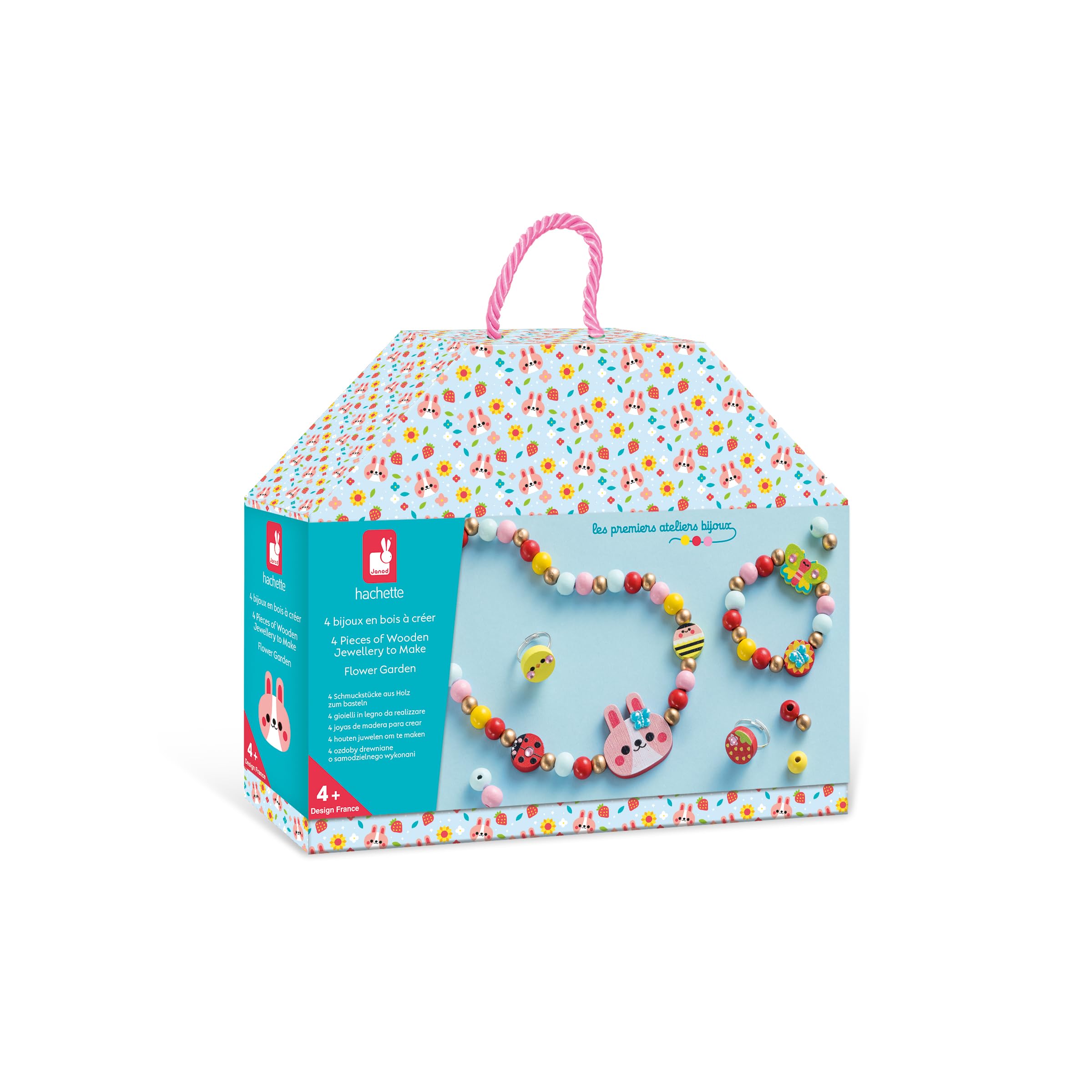 Janod 4 Flower Garden Wooden DIY Craft Kit - First Jewelry Making for Kids Ages 4-8 8