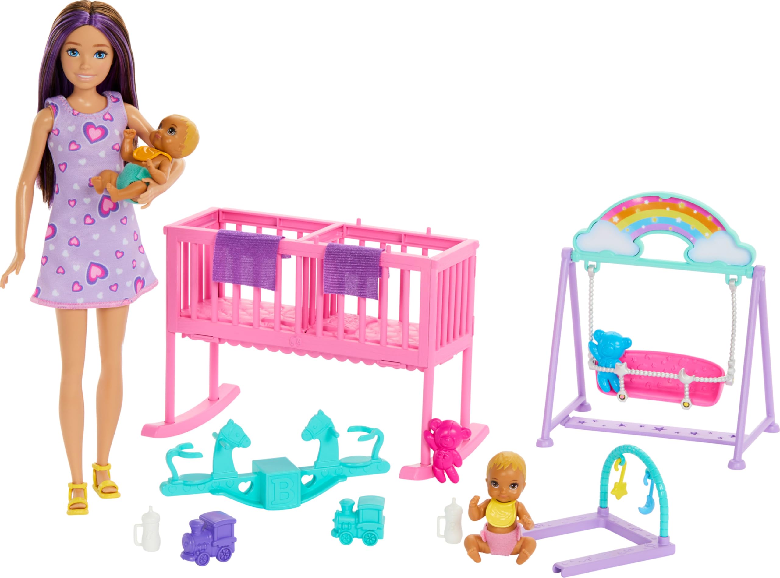 Barbie Skipper Doll & Nursery Playset with Twin Baby Dolls - Includes Rocking Crib & Accessories