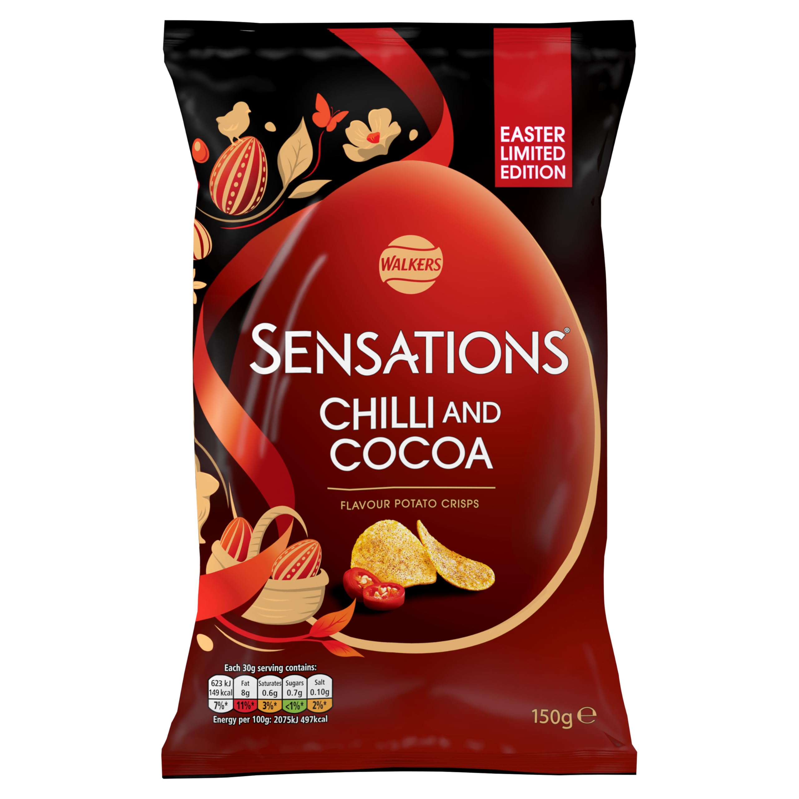 Walkers Sensations Chilli & Cocoa Sharing Crisps - Thicker Cut | No Added MSG | Vegetarian | 150g