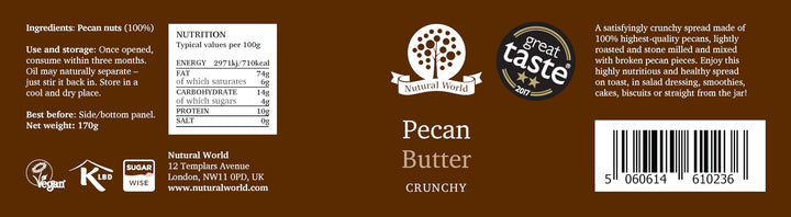 Nutural World - Crunchy Pecan Nut Butter (170g) - Great Taste Award Winner