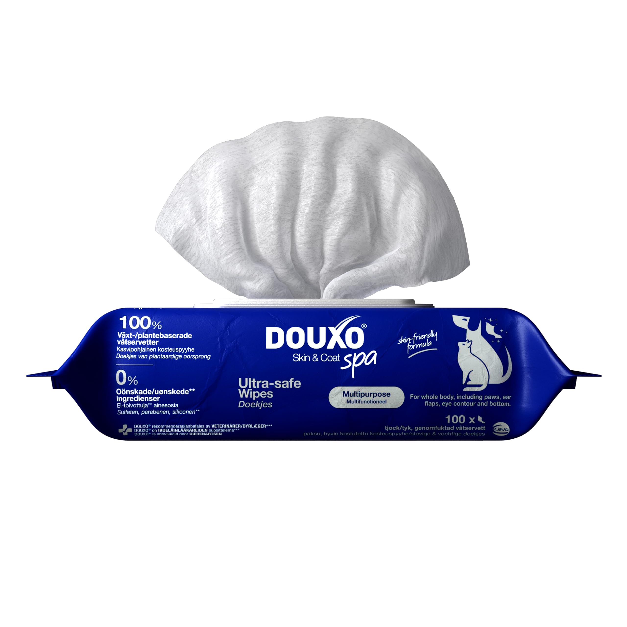 Douxo Skin & Coat Care - Multipurpose Grooming Wipes for Dogs and Cats | 100 Wipes | Hypoallergenic