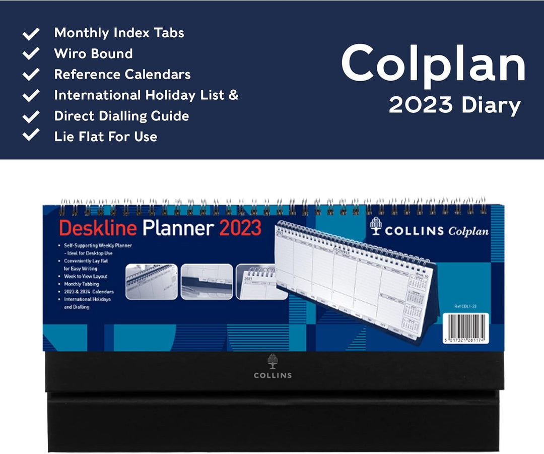 Collins Colplan Deskline Week to View CDL1 2023 Diary - A5 Size, Lay Flat Design, Monthly Tabs, International Holidays