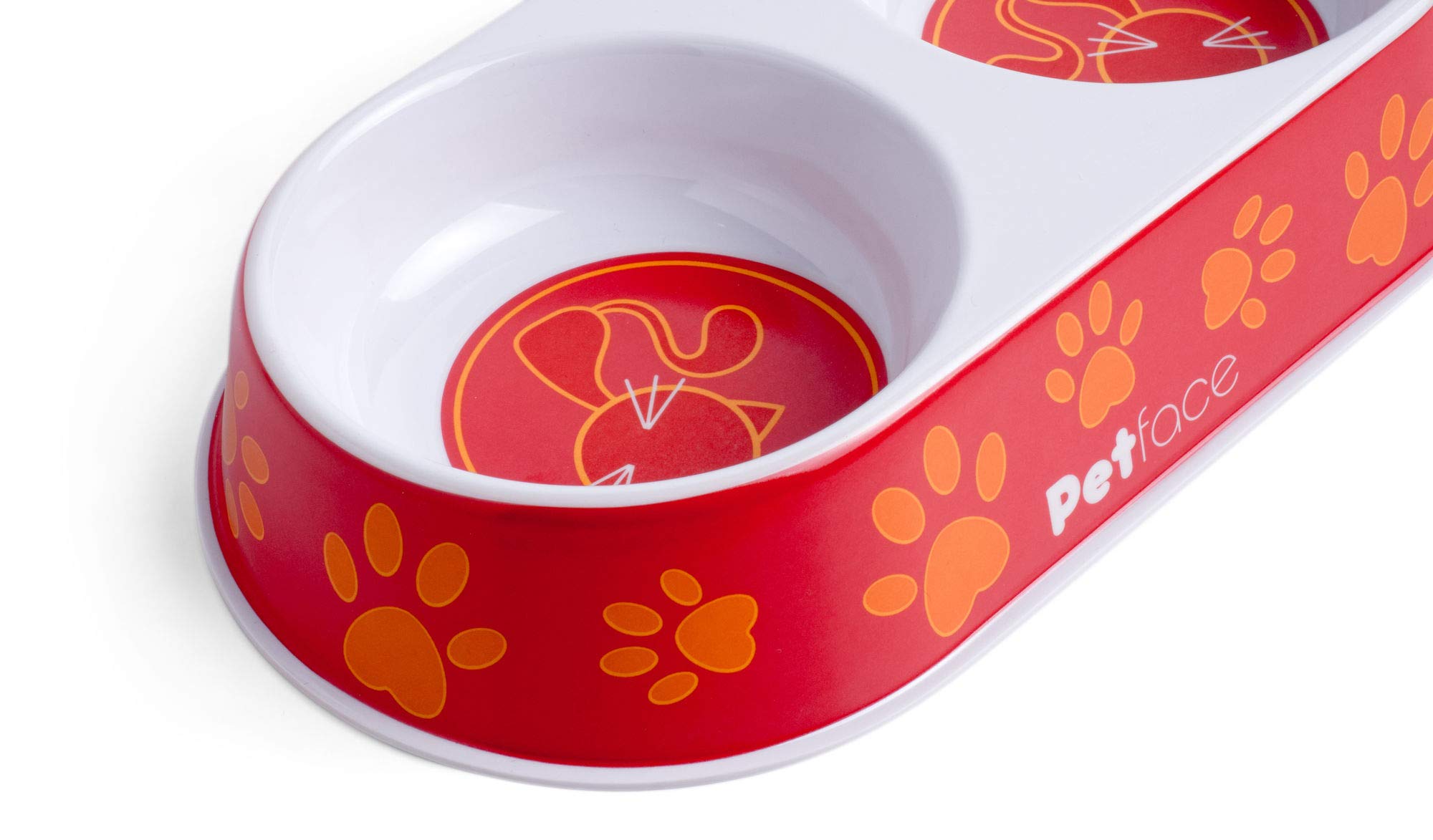 Petface Melamine Double Cat Bowl - Orange/Red Paw Print Design | Includes Placemat 3