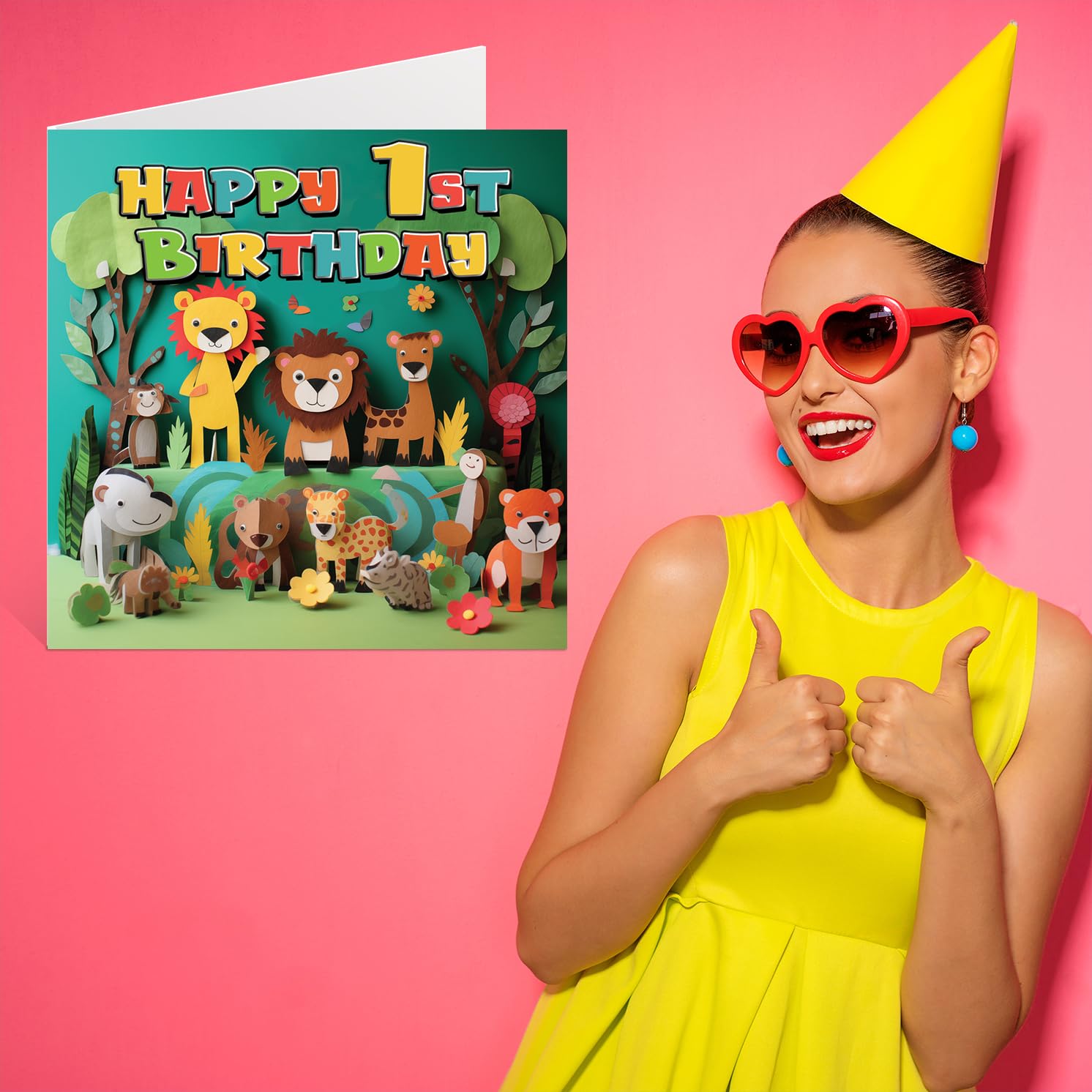 Stuff4 1st Birthday Card for Boys Girls - Jungle Animals Design | 145mm x 145mm 7