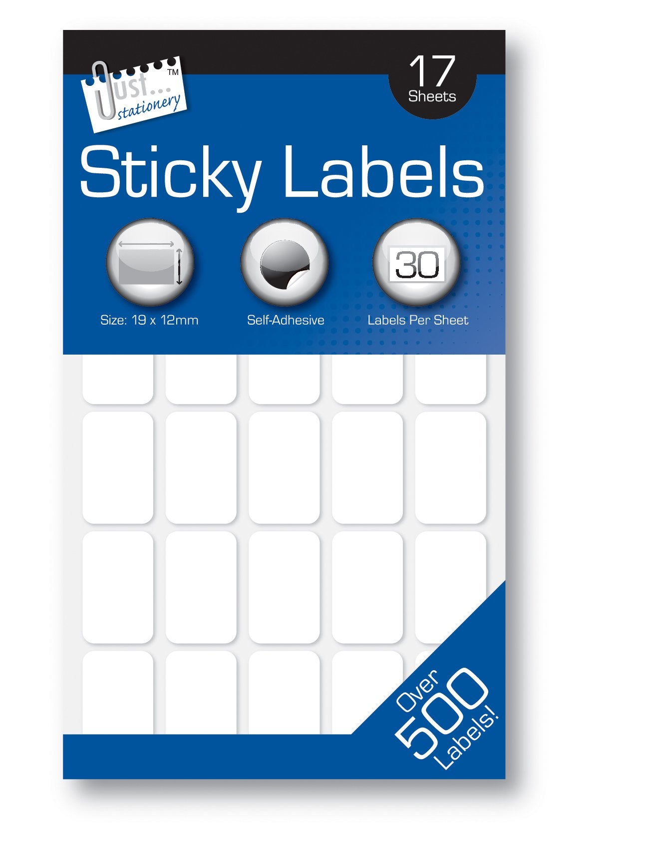 Just stationery All-Purpose Sticky Labels - White Paper, 19x12mm, 510 Count