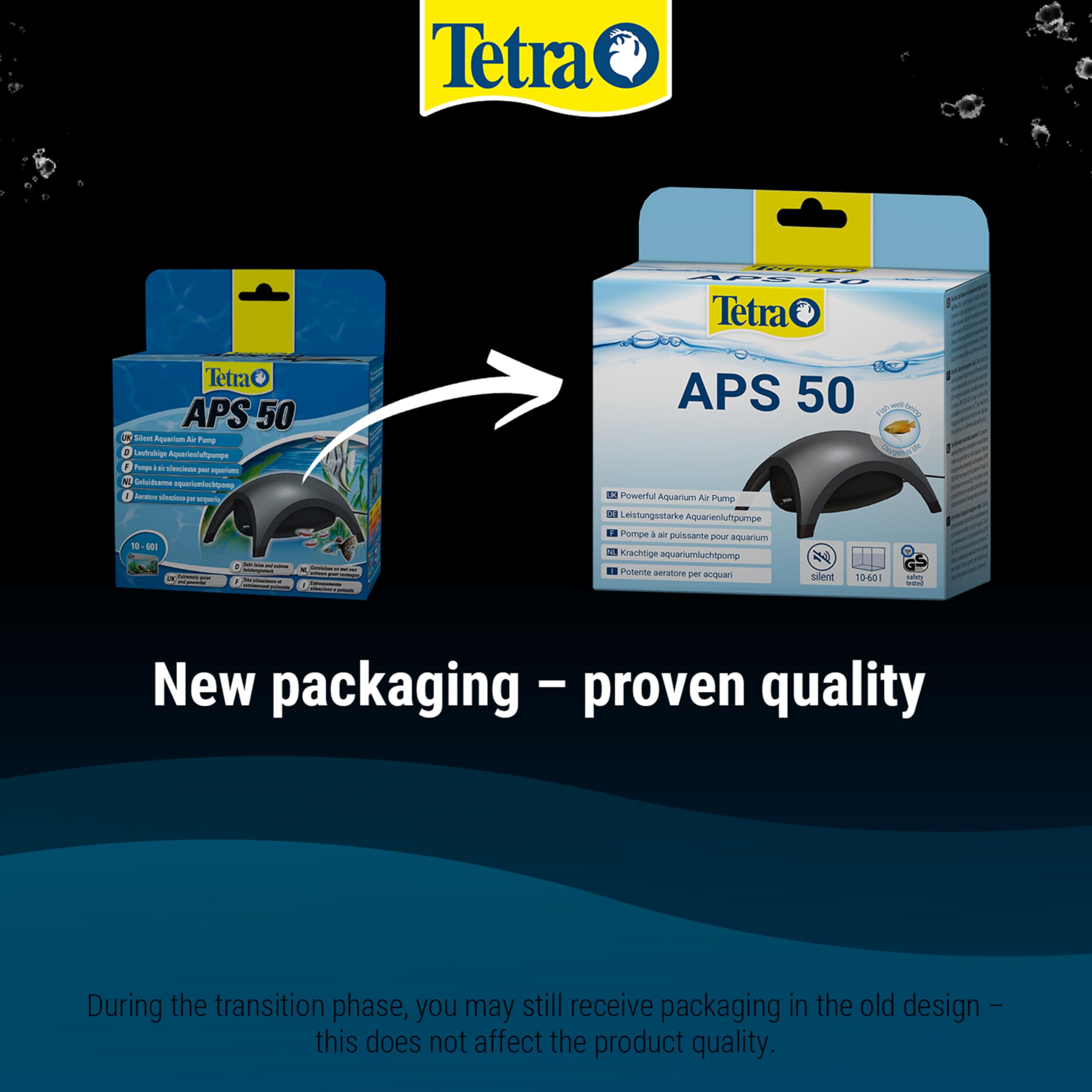 Tetra APS50 Silent Aquarium Air Pump - 50 L/H Flow | For 10-60 Litre Tanks | Black