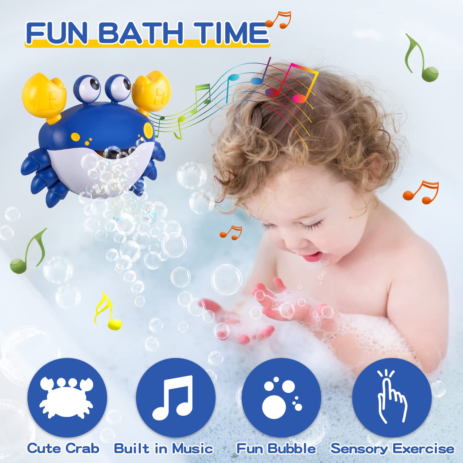 Jiosdo Crab Bath Bubble Maker - 2-in-1 Bubble & Music Toy for Toddlers 6