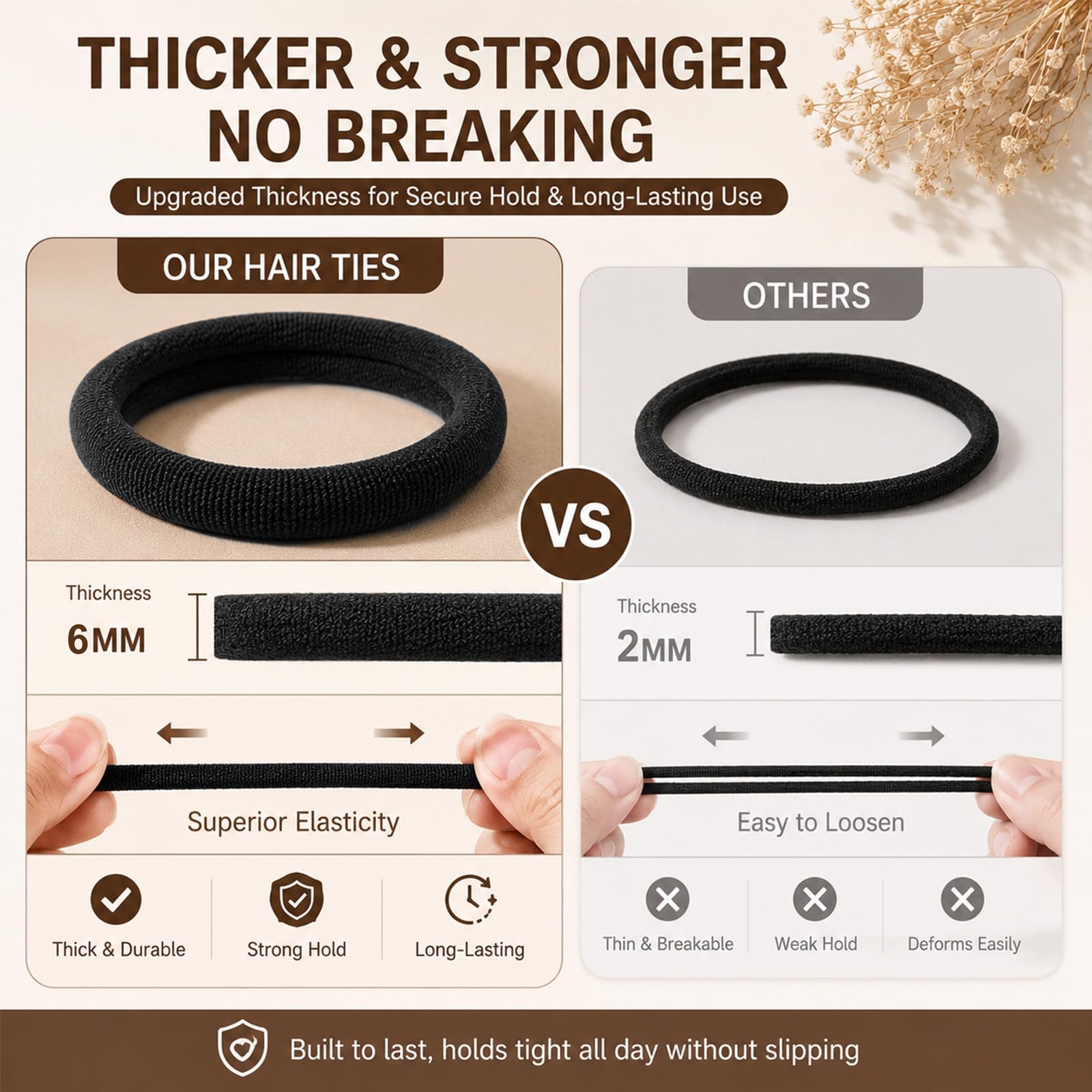 Admygo Seamless Thick Hair Ties - 30 Pack Black Elastic Hair Bands for All Hair Types 3