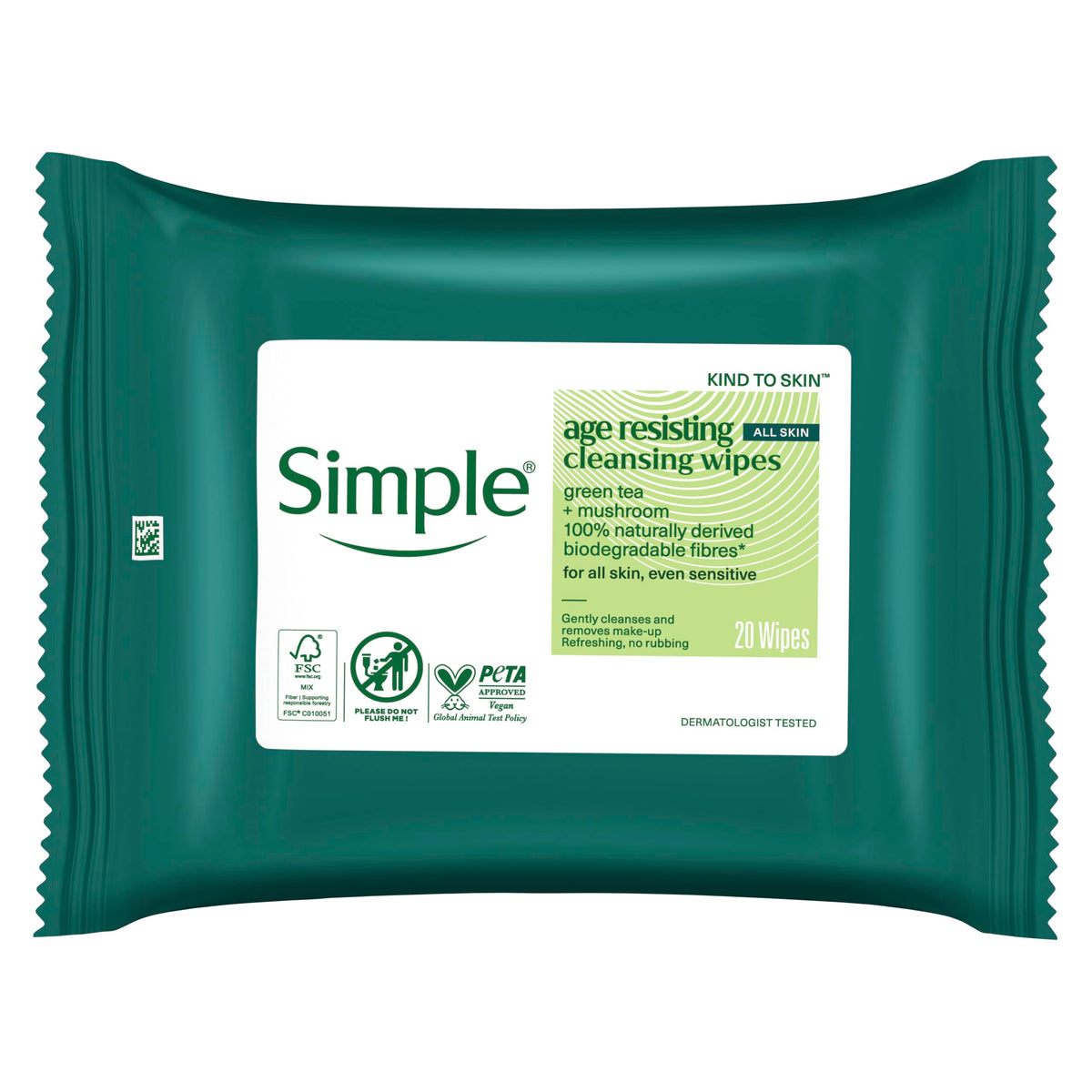 Simple Age Resisting Biodegradable Facial Wipes - Gentle Makeup Removal & Anti-Aging for Sensitive Skin | 20 Count