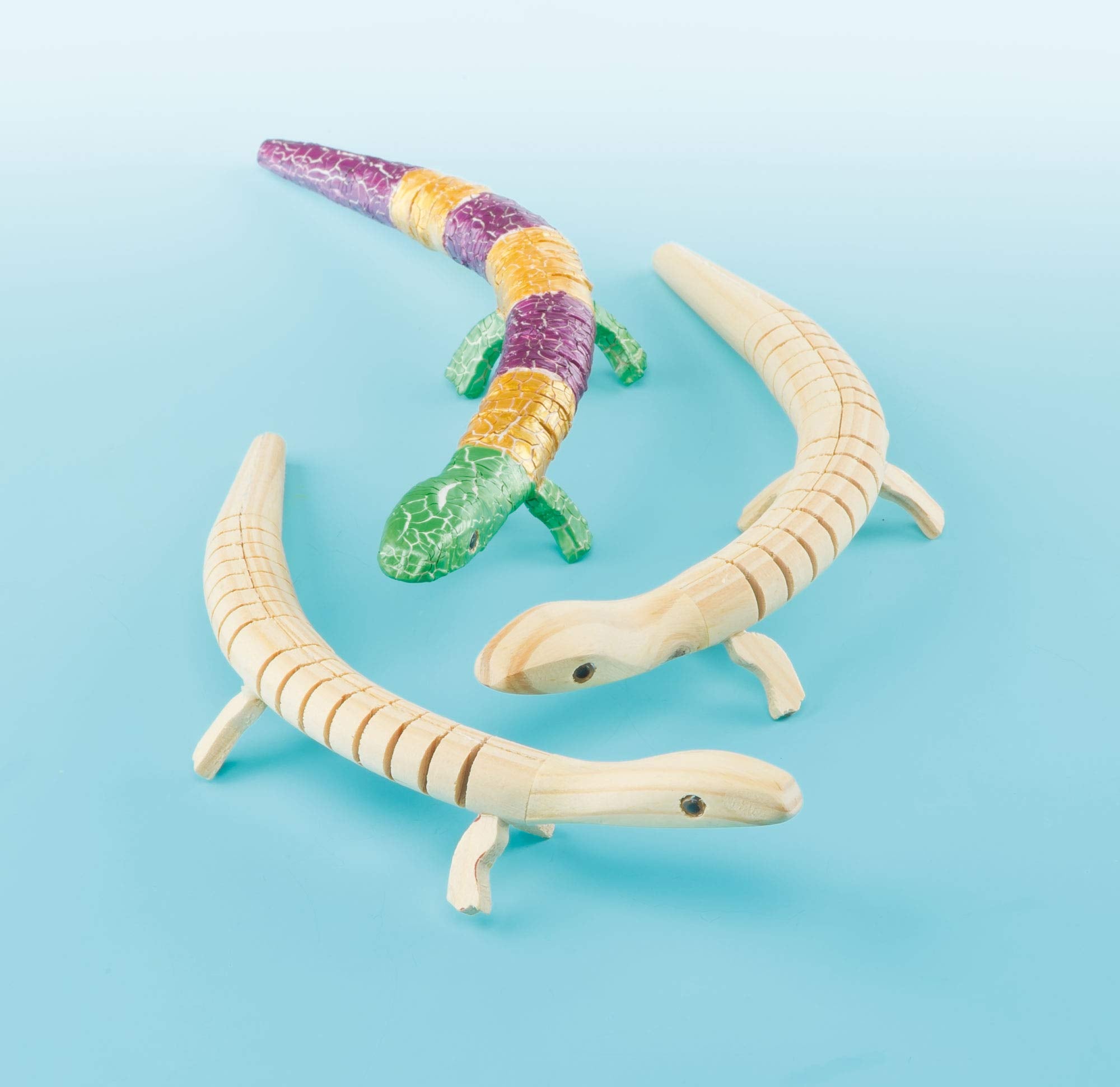Baker Ross Flexible Jointed Wooden Lizards Craft Kit - Pack of 3, 22cm Long