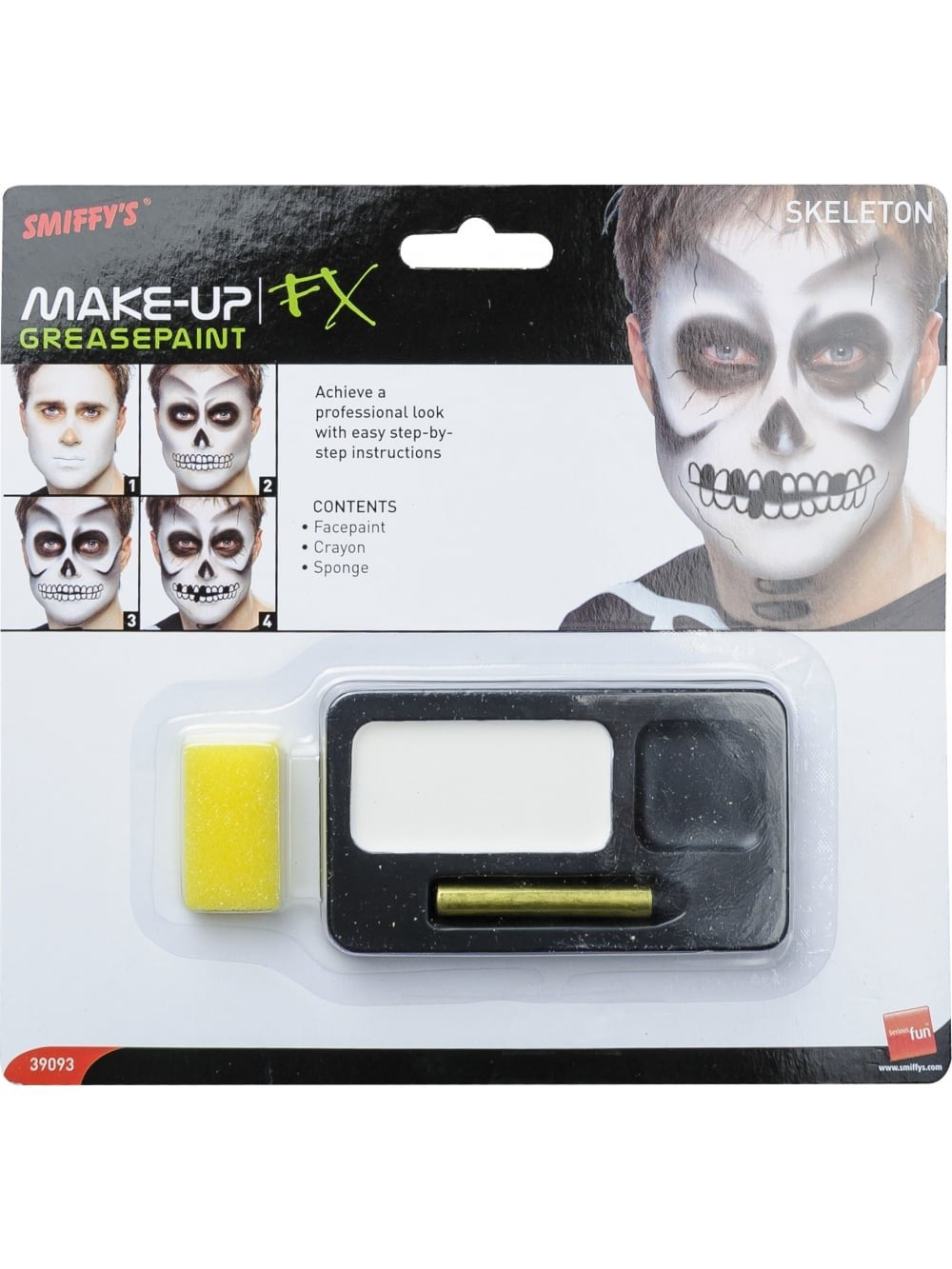 Smiffys Skeleton FX Kit with Black & White Face Paint, Crayon & Sponge