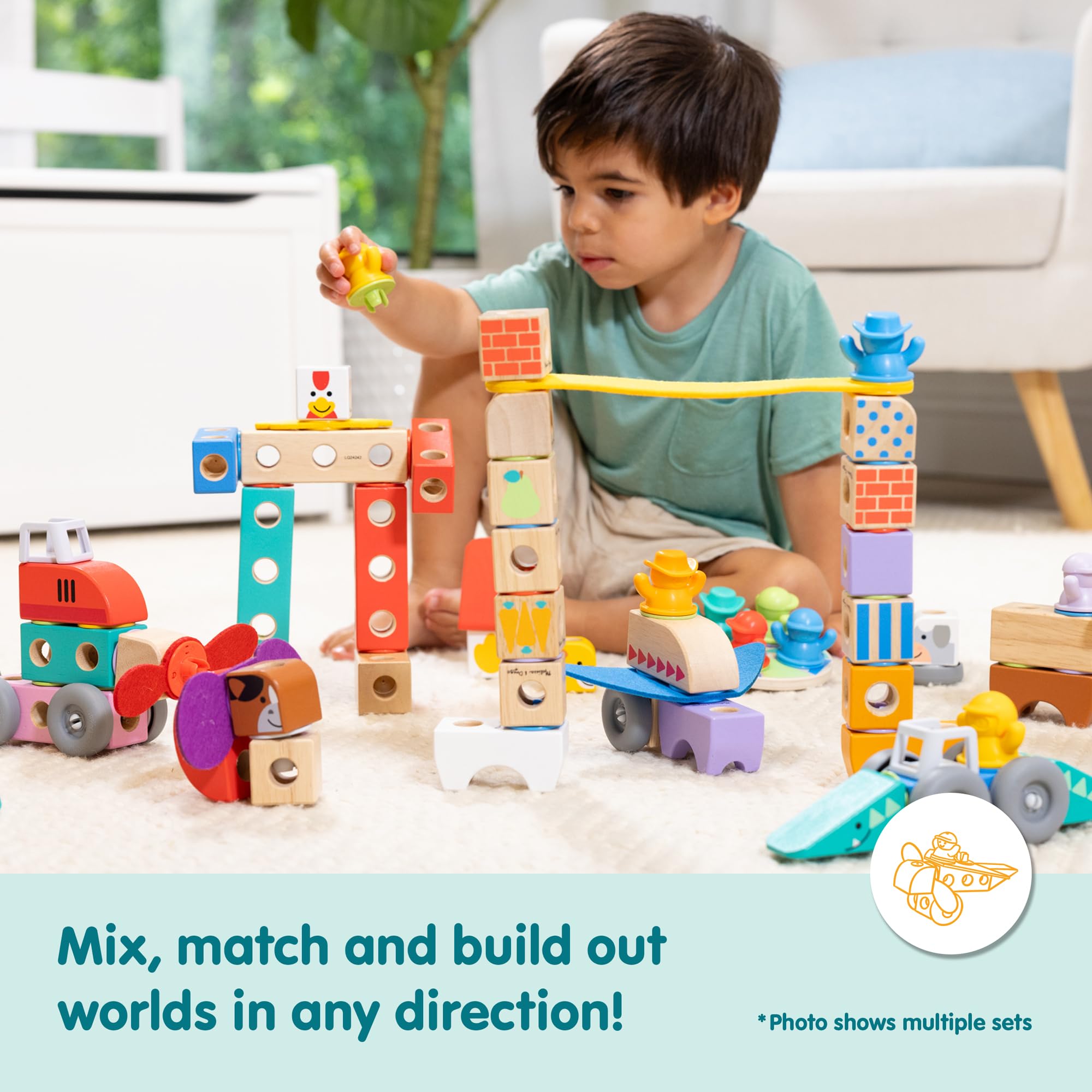 Melissa & Doug Blockables Farm Snap And Play Connectable Wooden Blocks Set for Ages 2+ 7