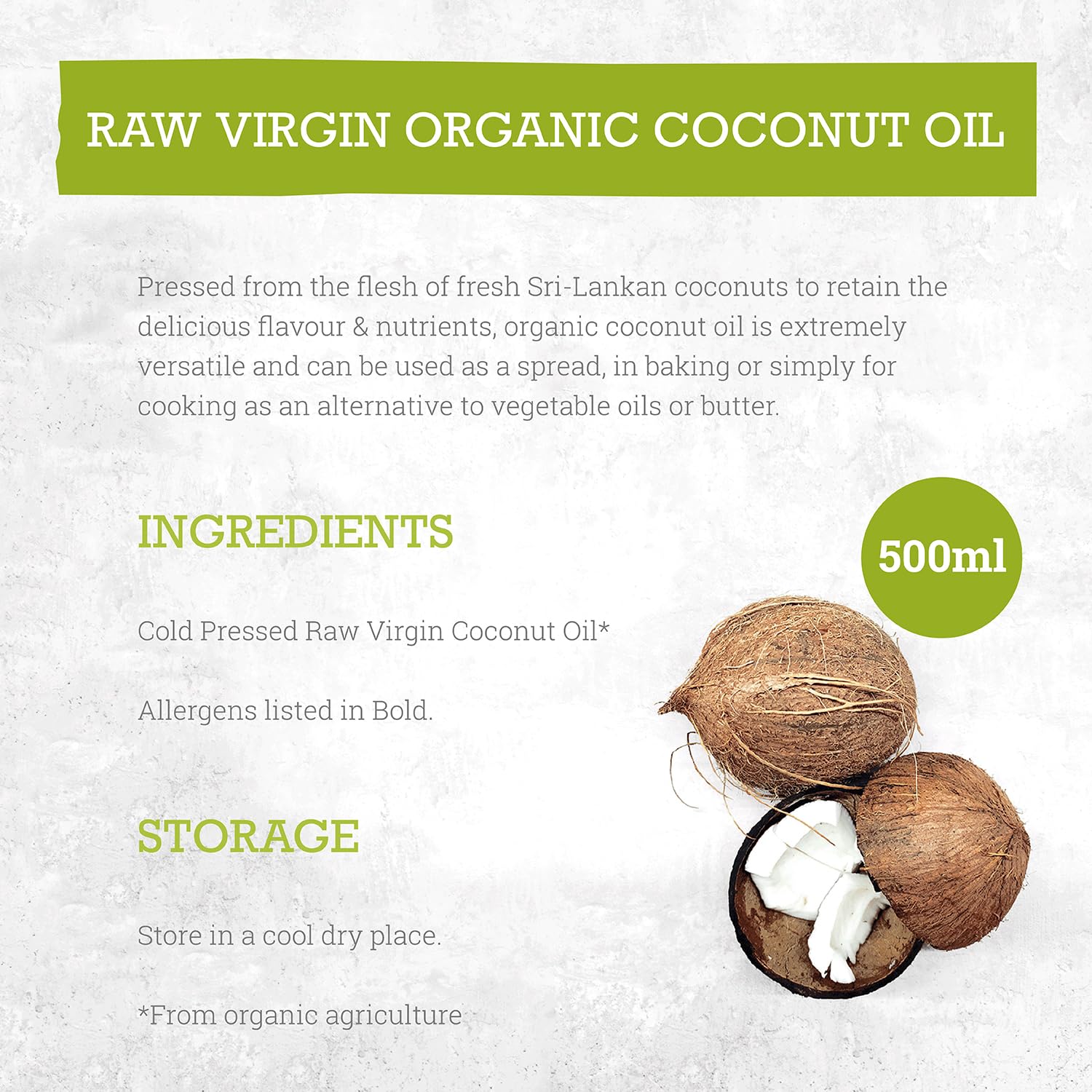 Mr Organic Raw Virgin Coconut Oil - 500ml | Organic, Vegan, Gluten-Free Cooking Oil