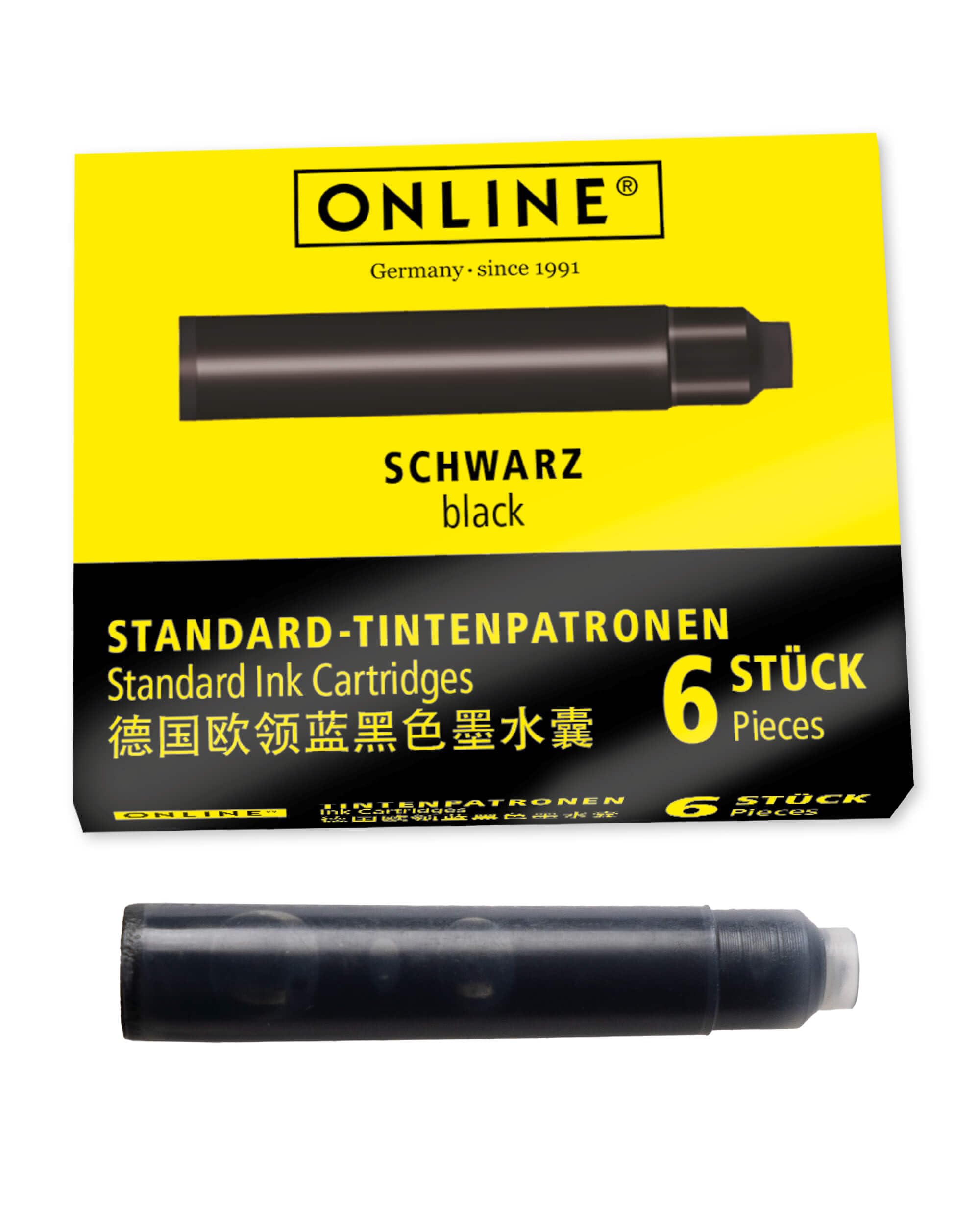Online Standard Fountain Pen Ink Cartridges - Universal Fit, Black Ink | 6 Pack