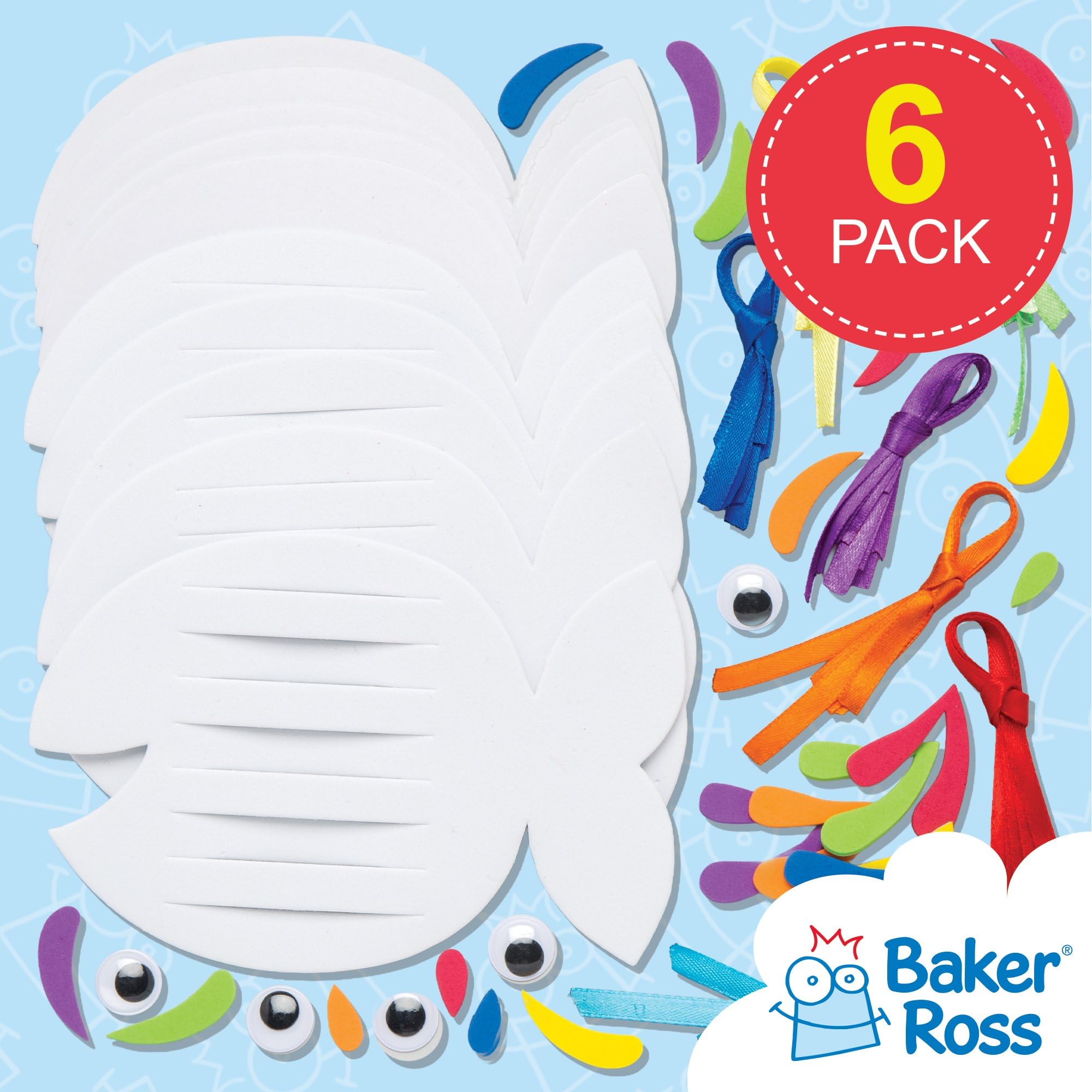 Baker Ross Rainbow Fish Weaving Craft Kits for Kids - Introduction to Weaving, 6 Pack 2