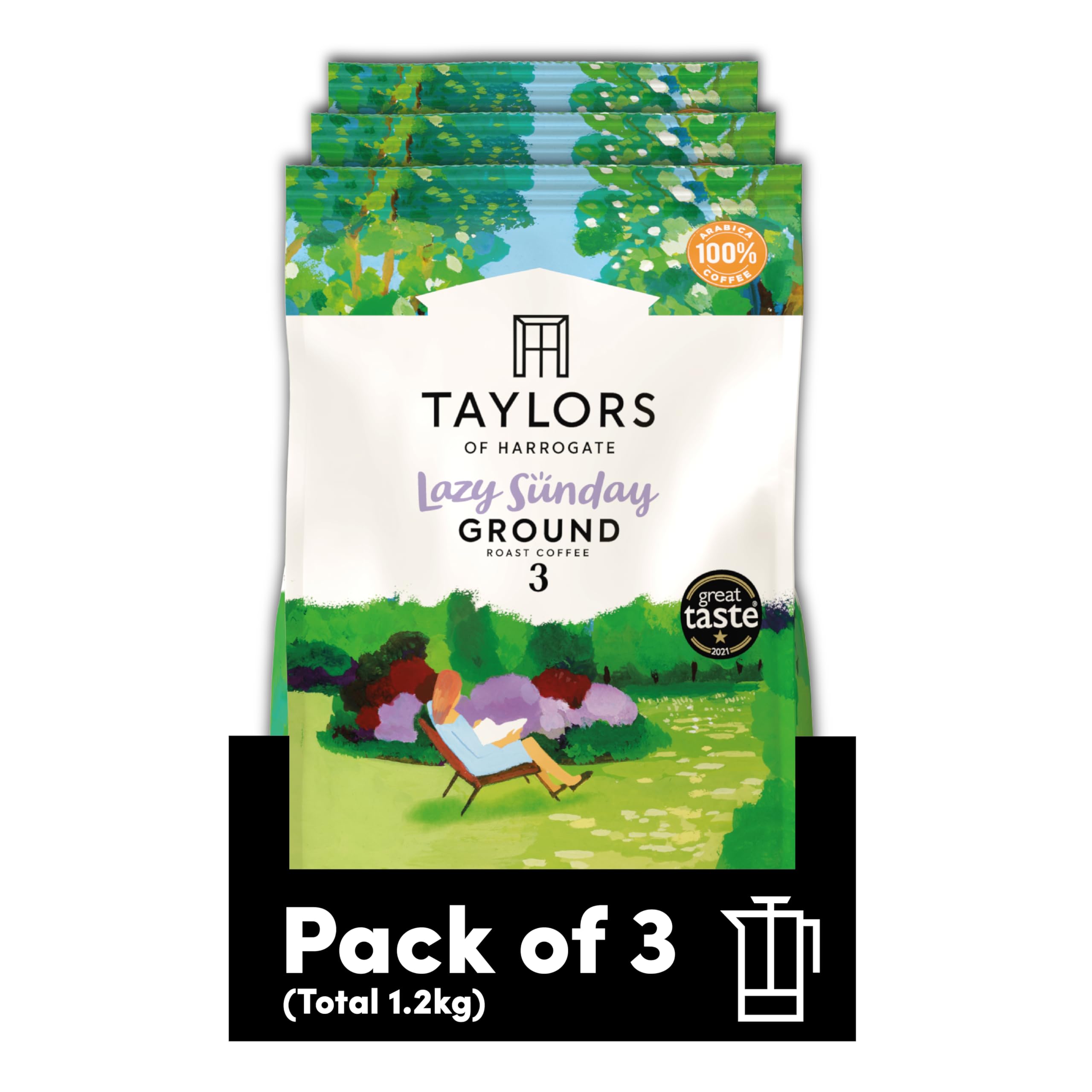 Taylors of Harrogate Lazy Sunday Ground Coffee - Smooth Milk Chocolate & Citrus Notes | 400g Pack of 3