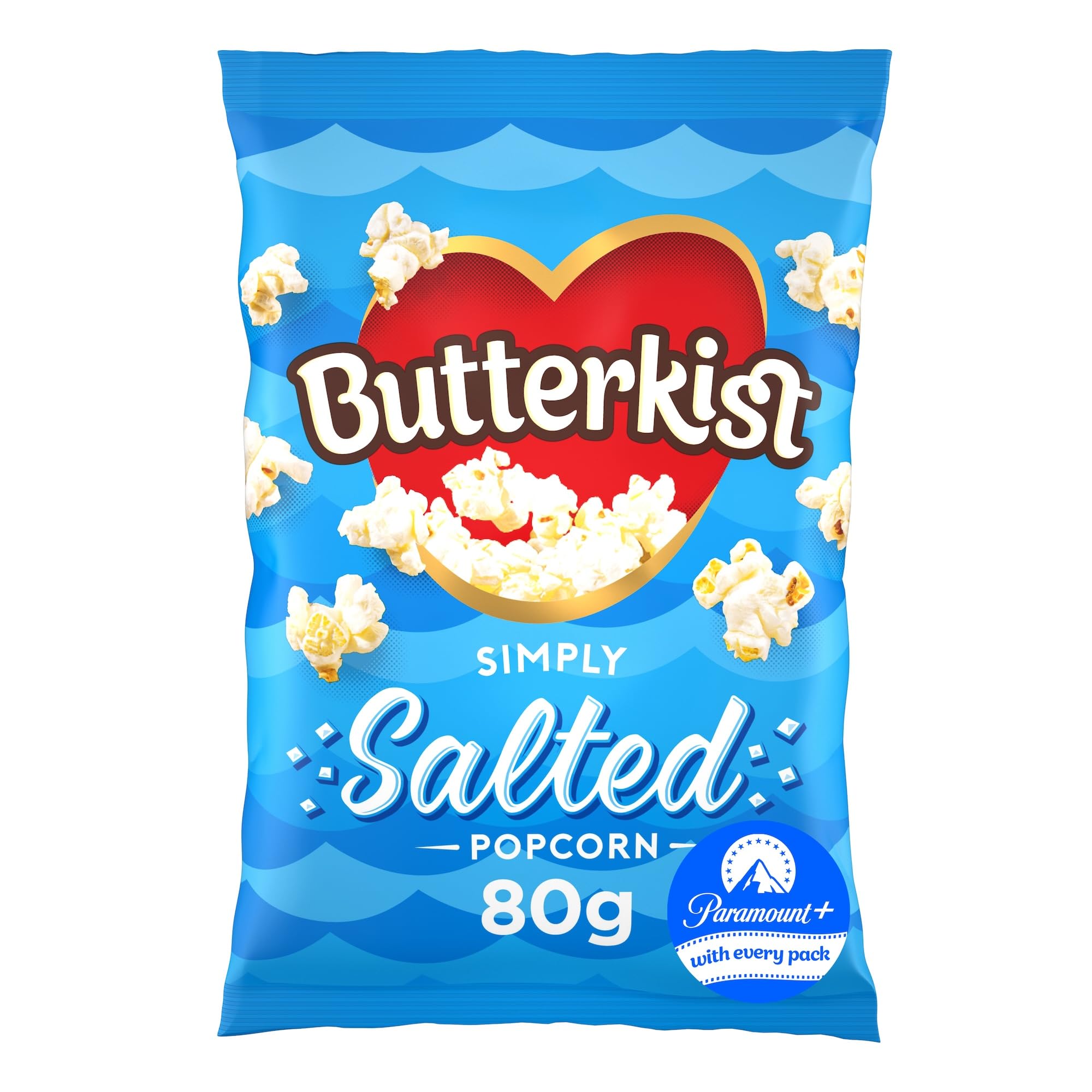 Butterkist SIMPLY SALTED Popcorn - 80g Bag, Case of 6 | Gluten Free | Source of Fibre 1