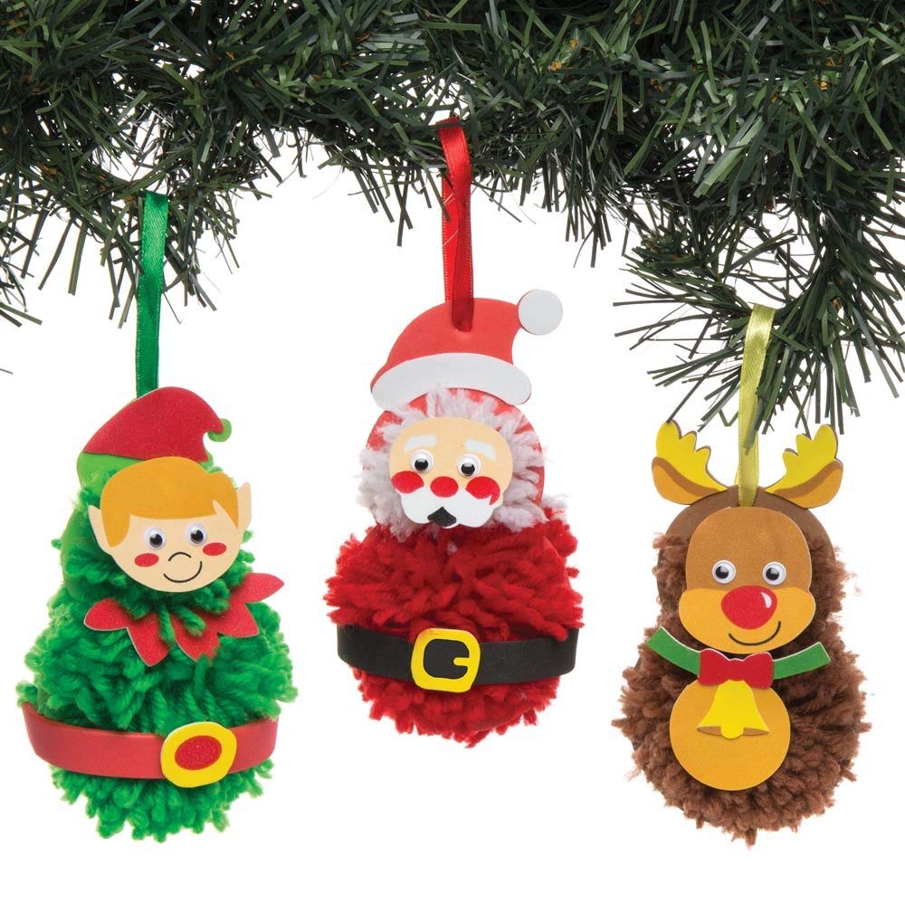 Baker Ross AR752 Christmas Pom Poms Decoration Kits - Santa, Elf & Reindeer Craft Kits 3