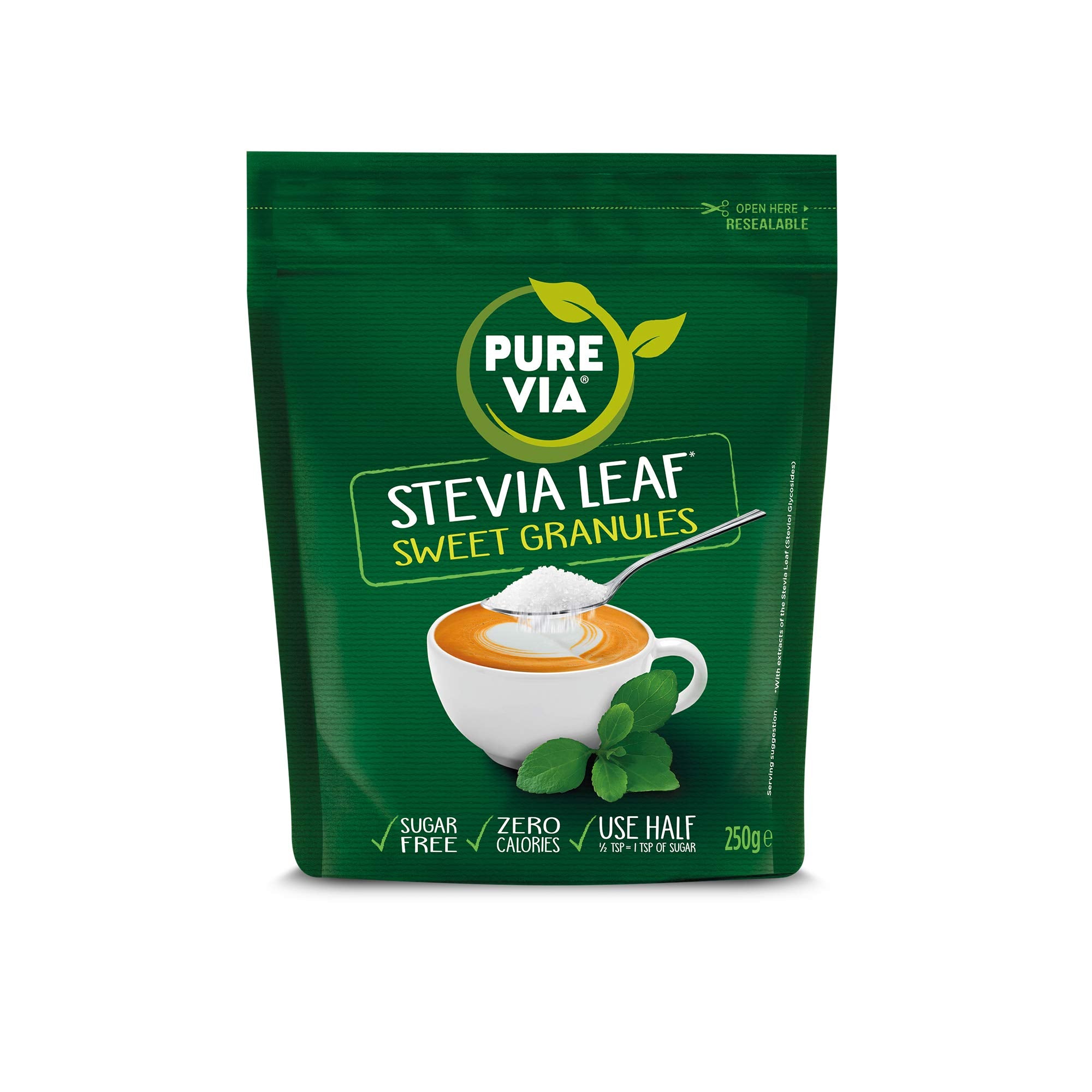 Pure Via Stevia Leaf Sweet Granules - Zero Calorie Sweetener | 250g | Gluten & Sugar Free