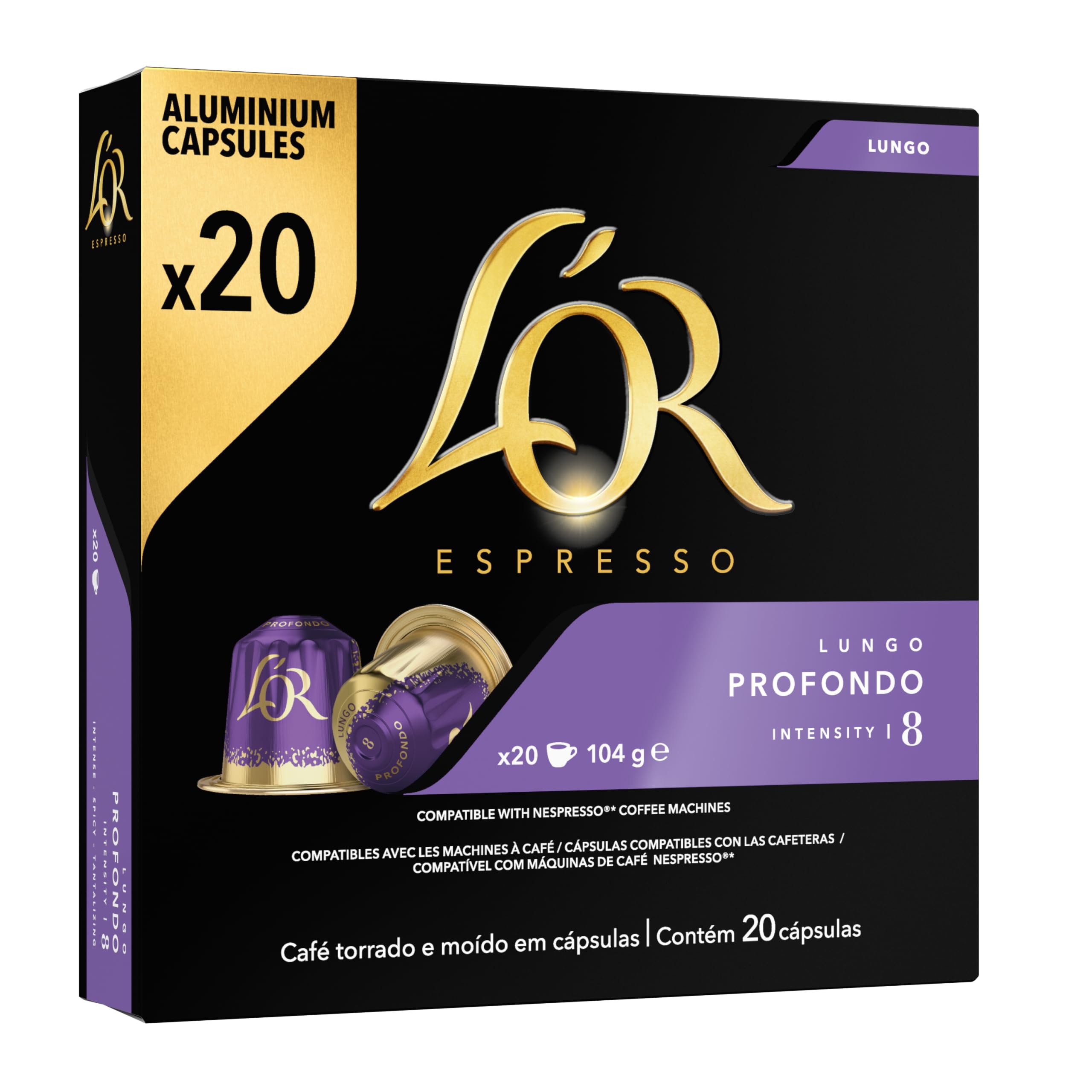 L'OR Espresso Lungo Profondo Coffee Pods x20 Intensity 8 - Pack of 10 (Total 200 Capsules) 4