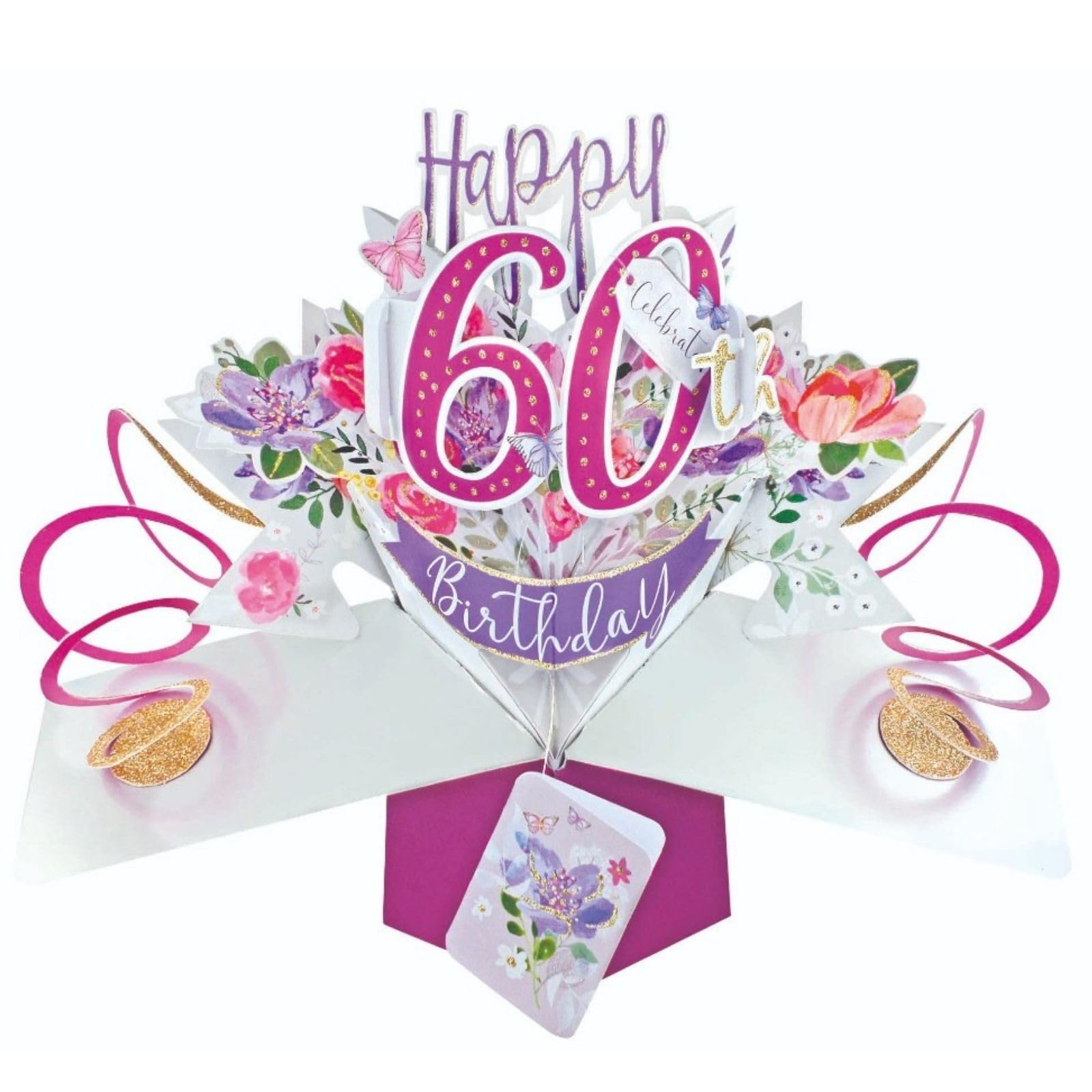Second Nature Pop Ups Female 60th Birthday 3D Pop-Up Greeting Card | Pink