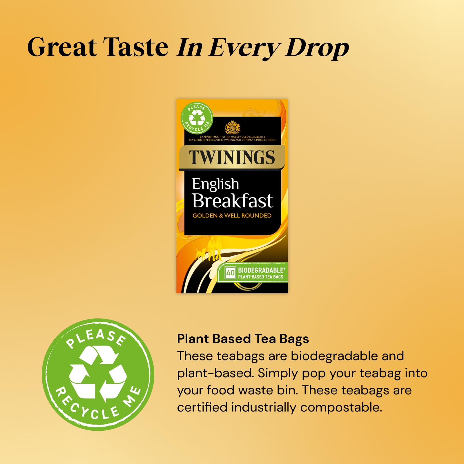 Twinings English Breakfast Black Tea - Golden & Well Rounded | 40 Biodegradable Teabags | 100g 2