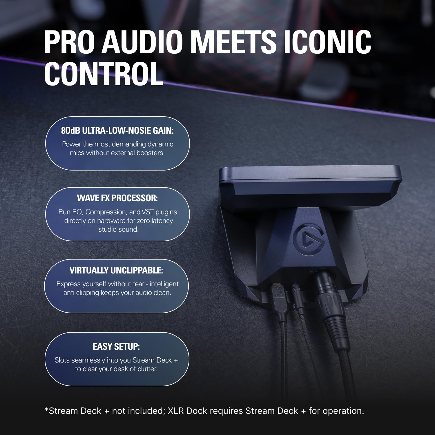 Elgato XLR Dock MK.2 - Studio-Grade Audio Interface for Stream Deck + | 80dB Gain | Phantom Power | USB & XLR Input