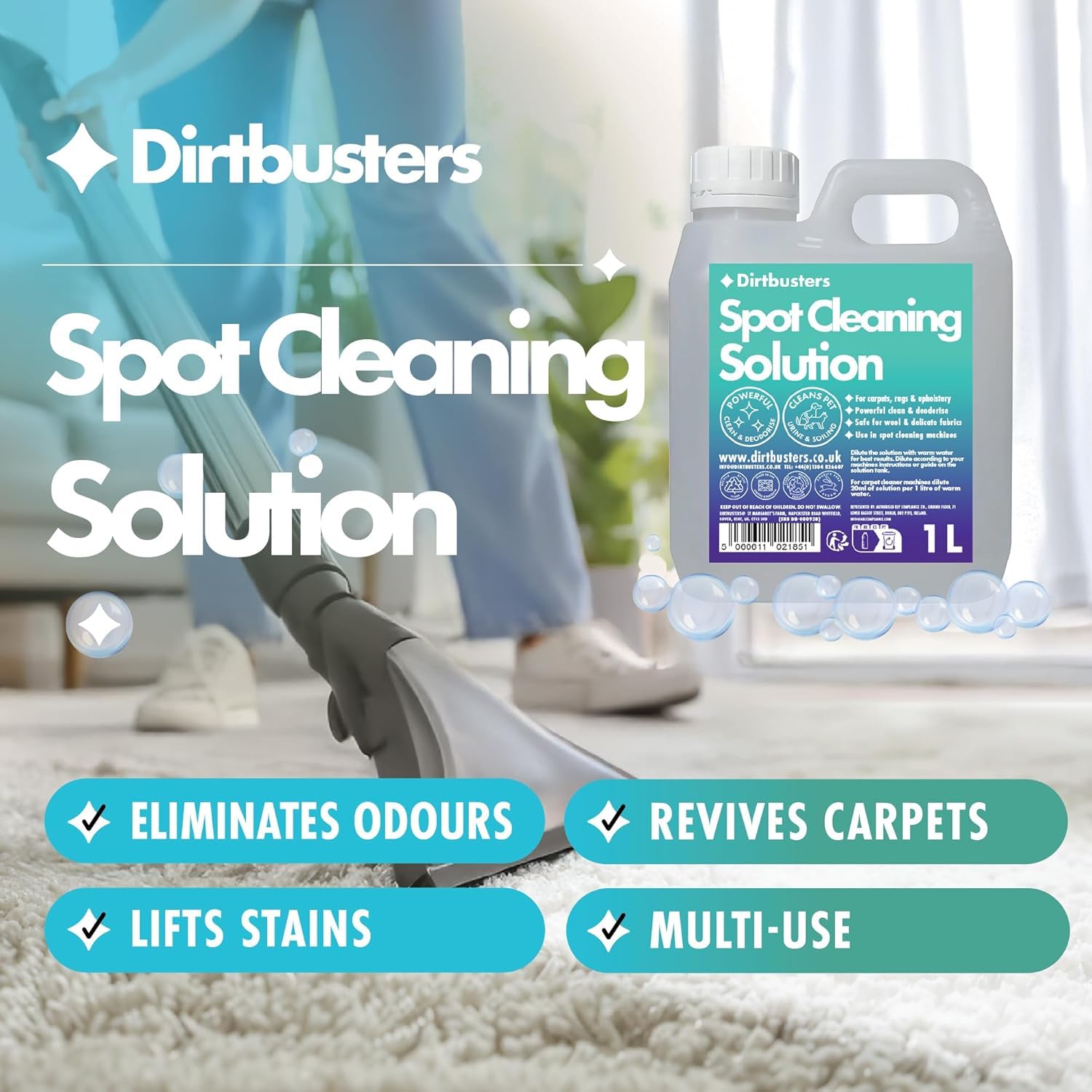 Dirtbusters Spot Cleaning Solution - Concentrated Carpet Shampoo for Deep Cleaning | 1 Litre 2
