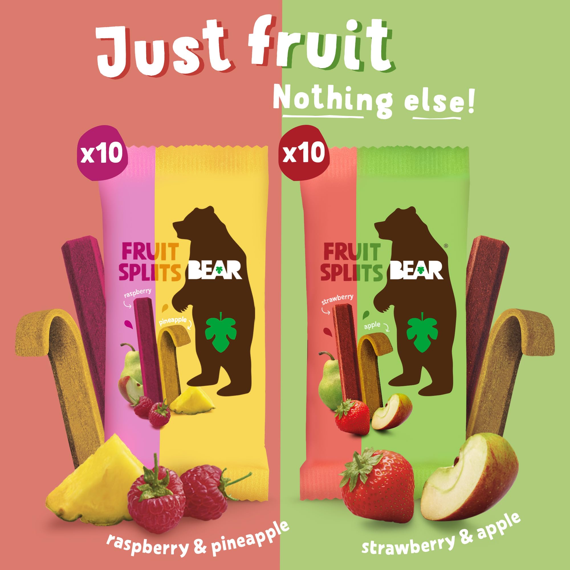 BEAR Fruit Splits Variety Pack: Strawberry & Apple, Pineapple & Raspberry | 20 Packs (560g Total) 3