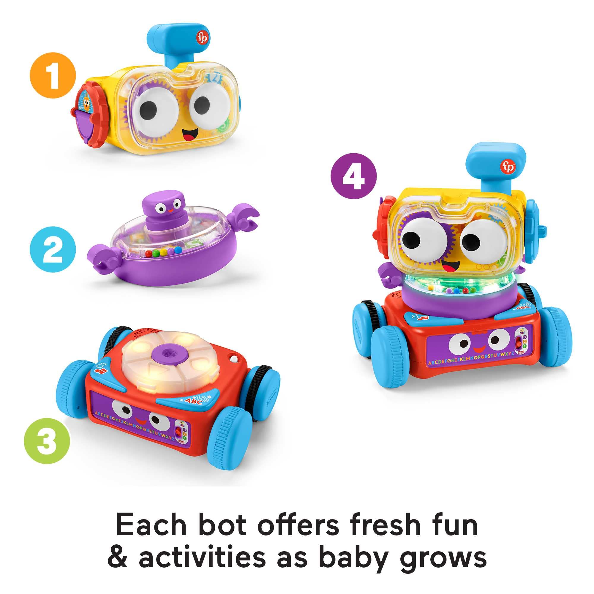 Fisher-Price 4-in-1 Ultimate Learning Bot, giocattolo elettronico di attività con luci, musica e contenuti educativi per neonati e bambini 8