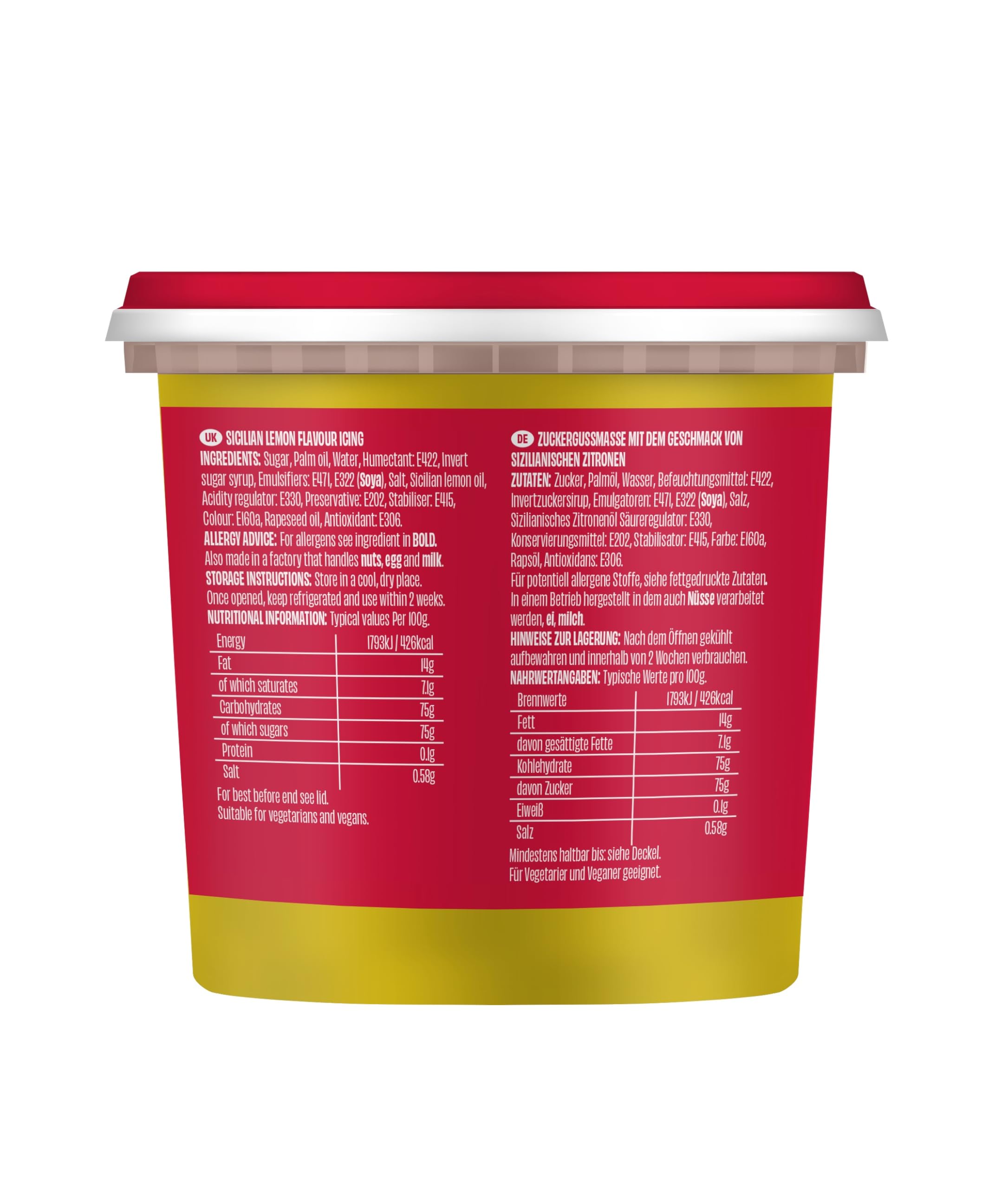 Renshaw Sicilian Lemon Vegan Buttercream Style Soft Icing - Ready to Use, 400g Tub 2