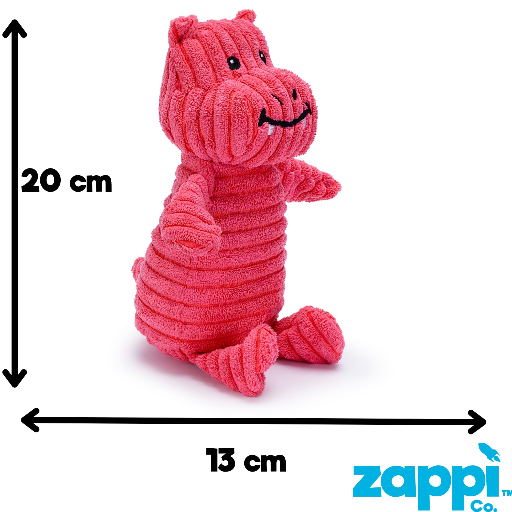 Zappi Co Pink Hippo/Dragon Corduroy Squeaky Plush Dog Toy for Medium Breeds 2