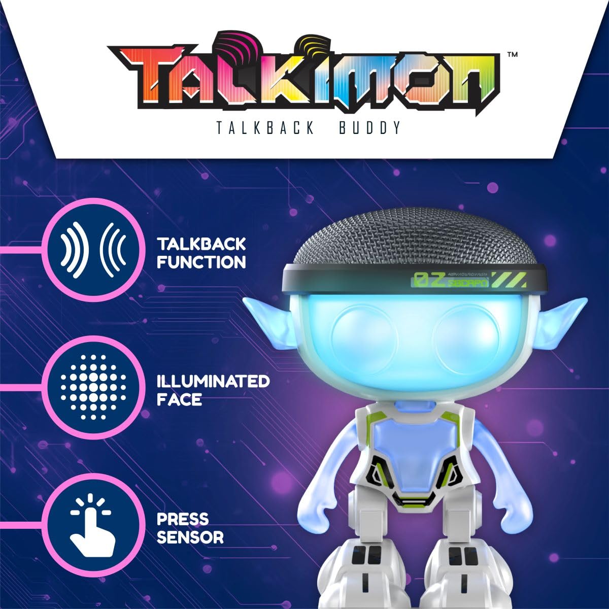 Talkimon Interactive Talkback Buddy - Voice Changer with LED Light Up Face, Sensory Toy for Kids 9