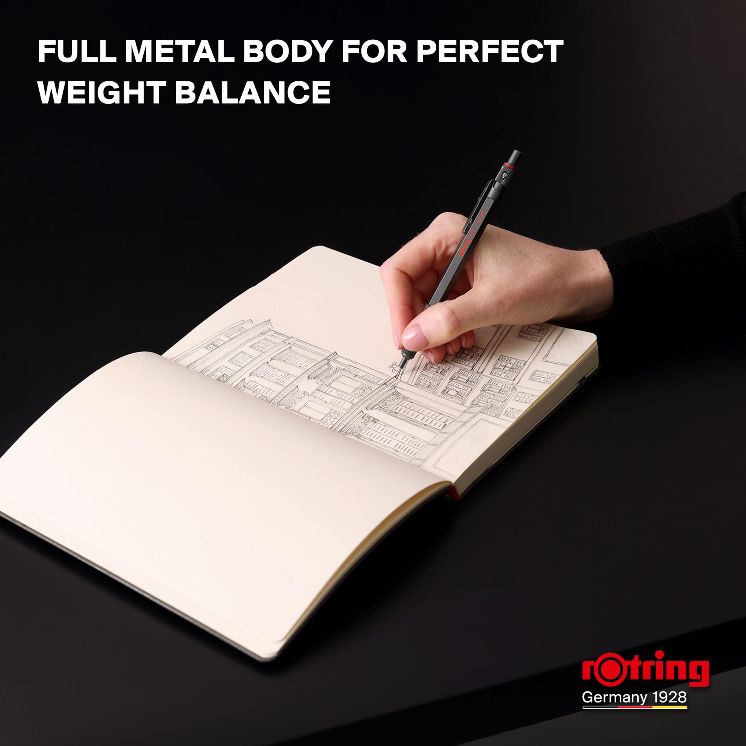 rOtring 600 Mechanical Pencil - 0.5mm HB Lead | All-Metal Body | Darkstone 4