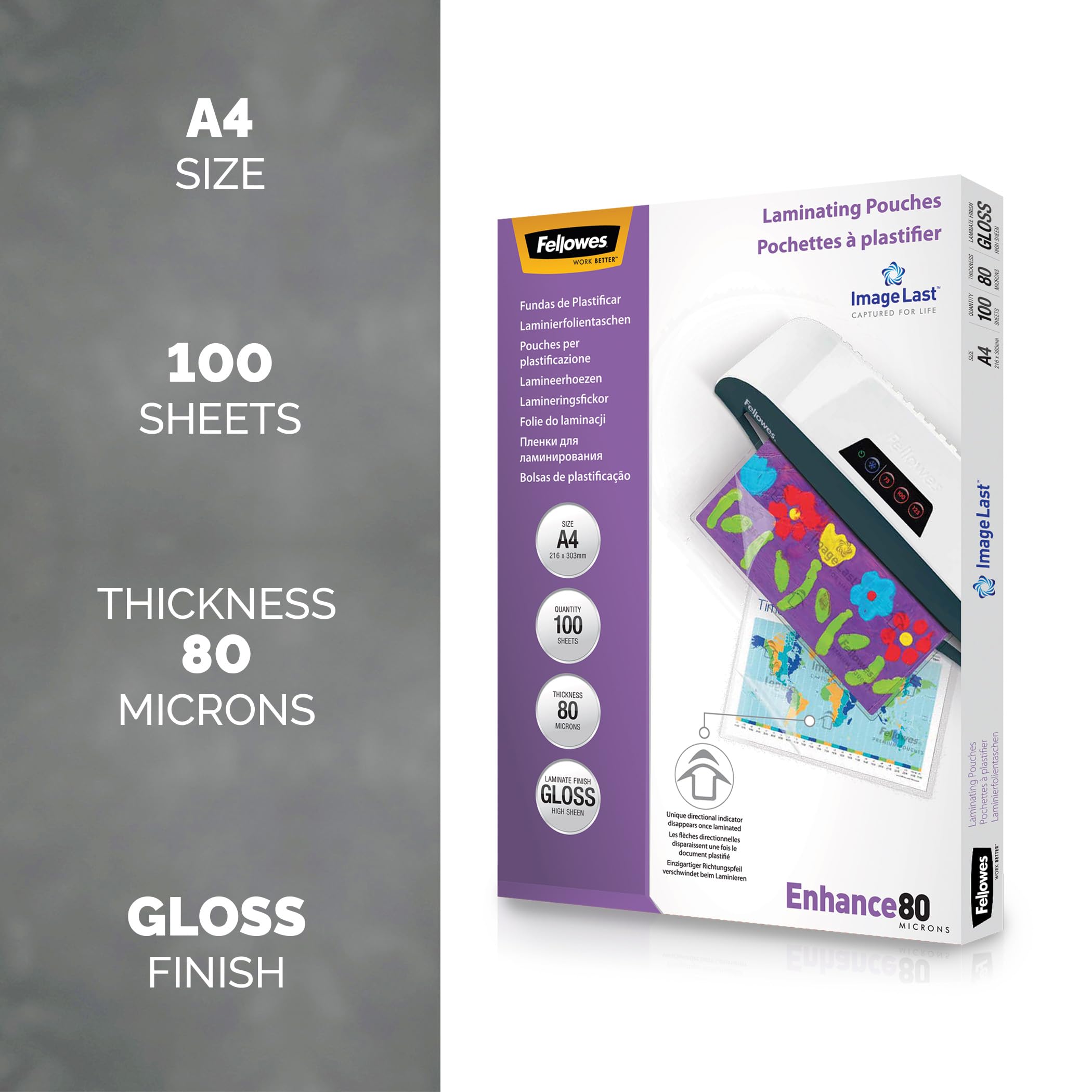 Fellowes A4 Laminating Pouches, 160 Micron (2 x 80 Micron), Gloss Finish, Pack of 100