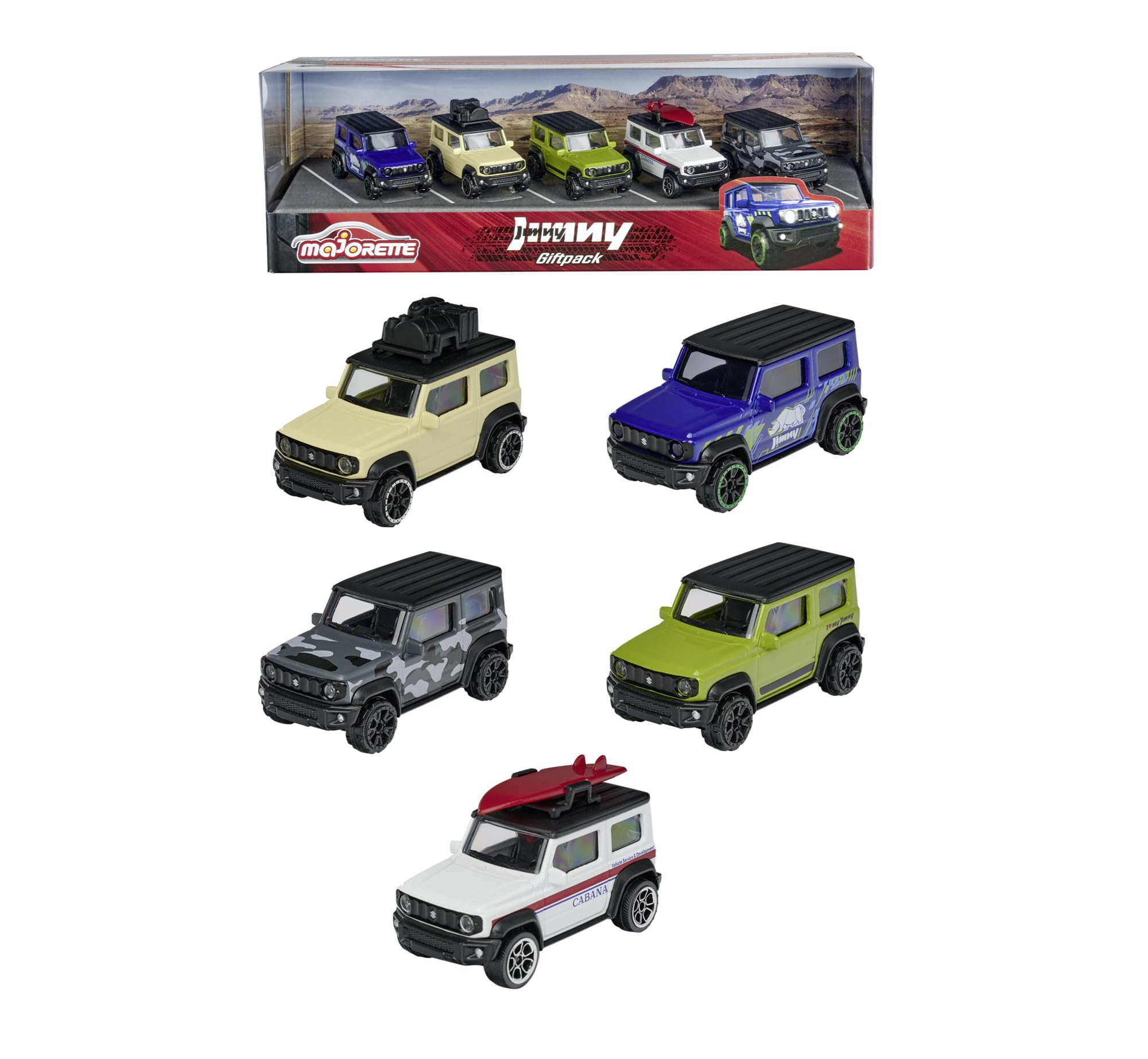 Majorette Suzuki Jimny 5er-Pack SUV-Spielzeugautos aus Metall – Geschenkset zum Sammeln für Kinder ab 3 Jahren