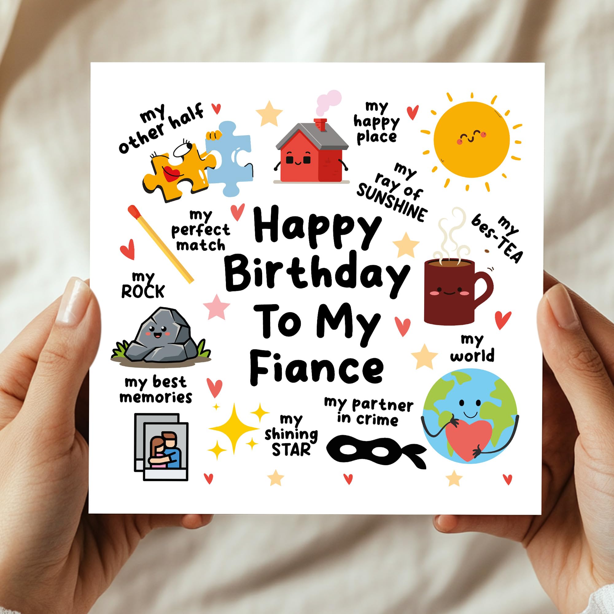 RED OCEAN Happy Birthday To My Fiance Card with Kraft Envelope | Handmade in England | 350gsm Matte Card 5