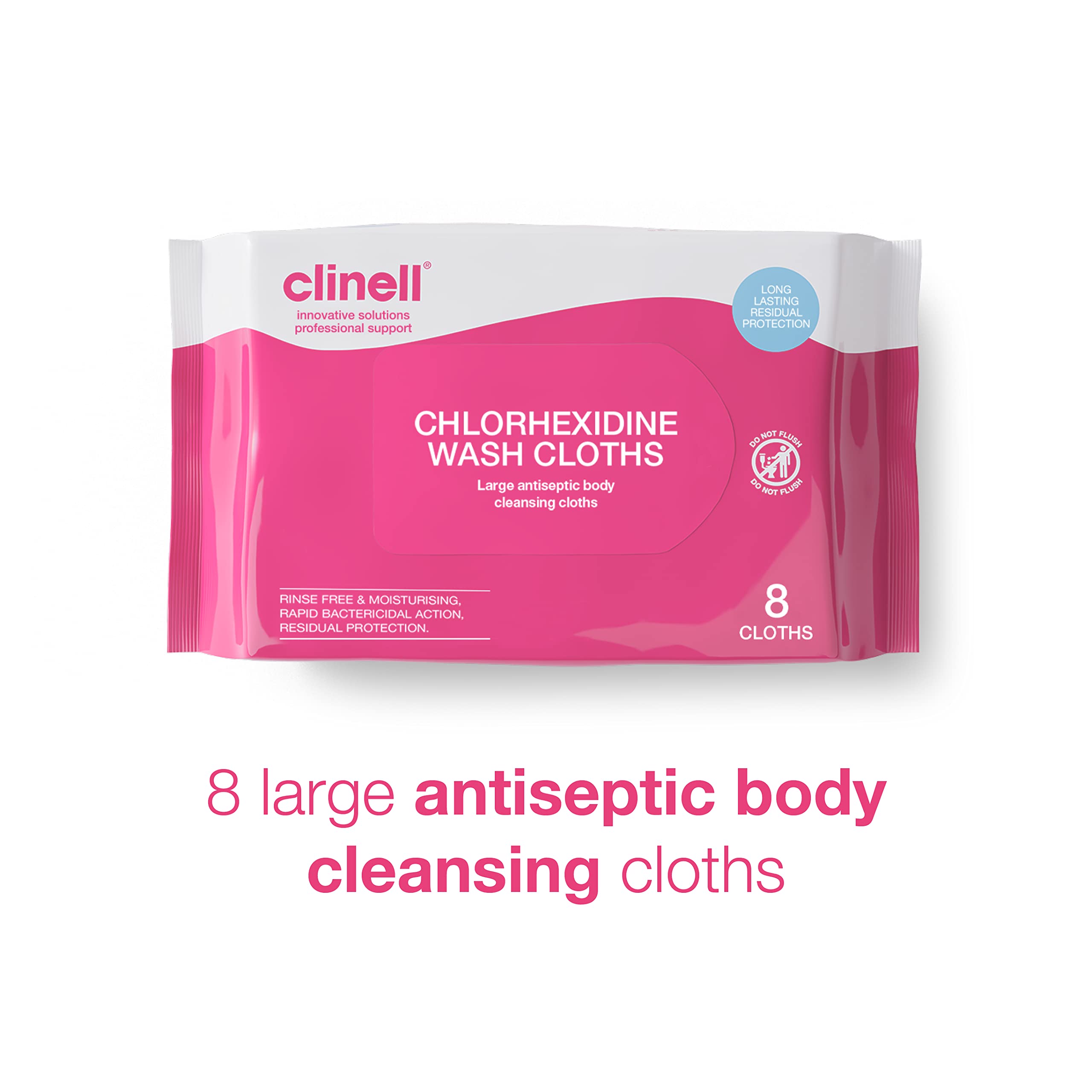 Clinell Chlorhexidine Wash Cloths - 8 Count Pack | Rinse Free Disinfectant Wipes 2