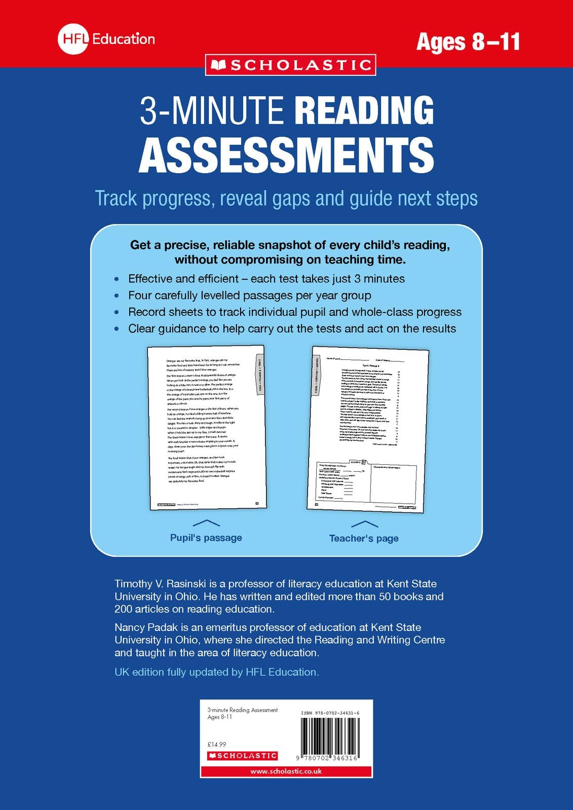 Scholastic 3 Minute Reading Assessments Ages 8-11 - Classroom Resource | Paperback | 48 Pages