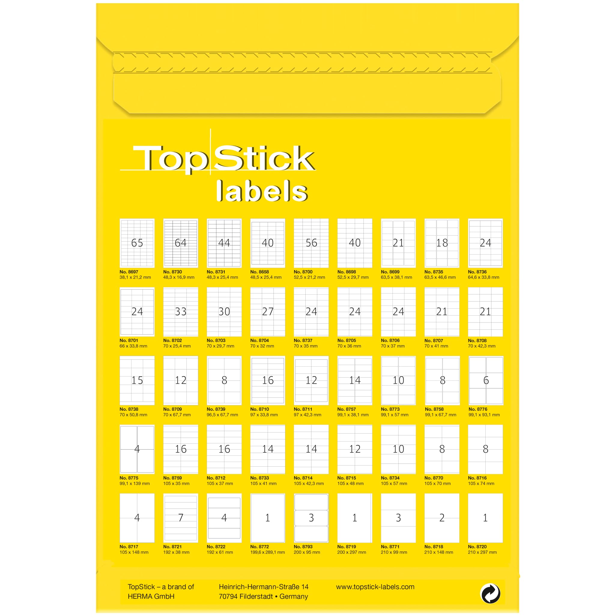 TopStick A4 Self Adhesive Address Labels, 21 Labels Per Sheet, 100 Sheets, 7