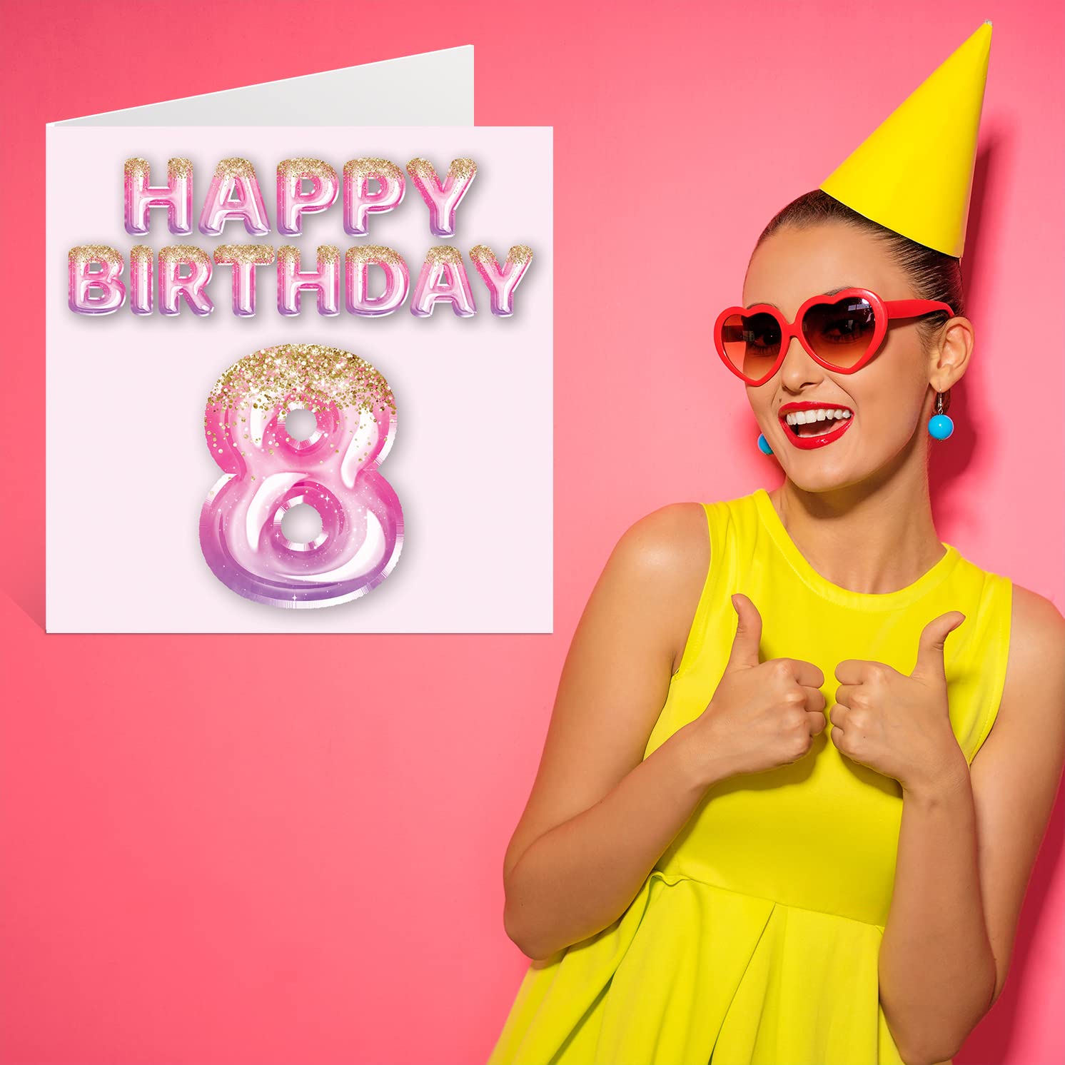Stuff4 8th Birthday Card - Pink & Purple Glitter Balloons | 145mm Square | Blank Inside 7