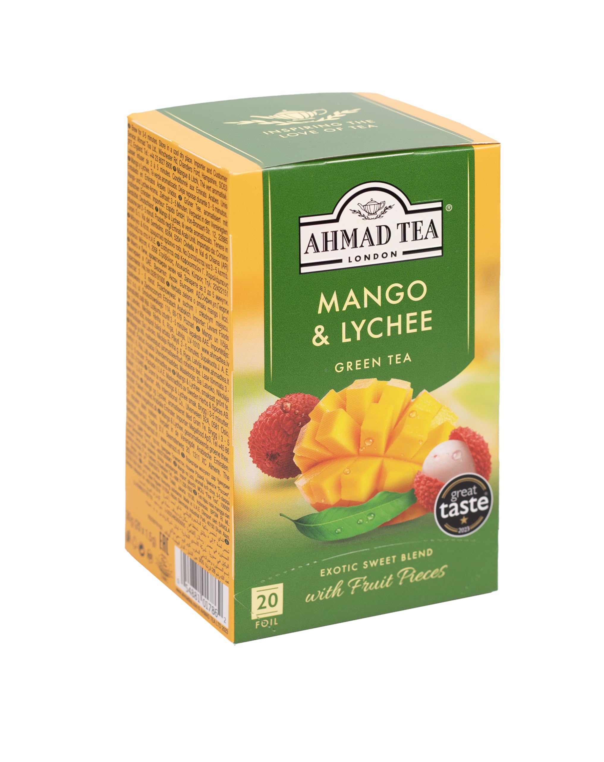 Ahmad Tea Mango & Lychee Green Tea - 20 Teabag Sachets | Tropical Fruit Blend