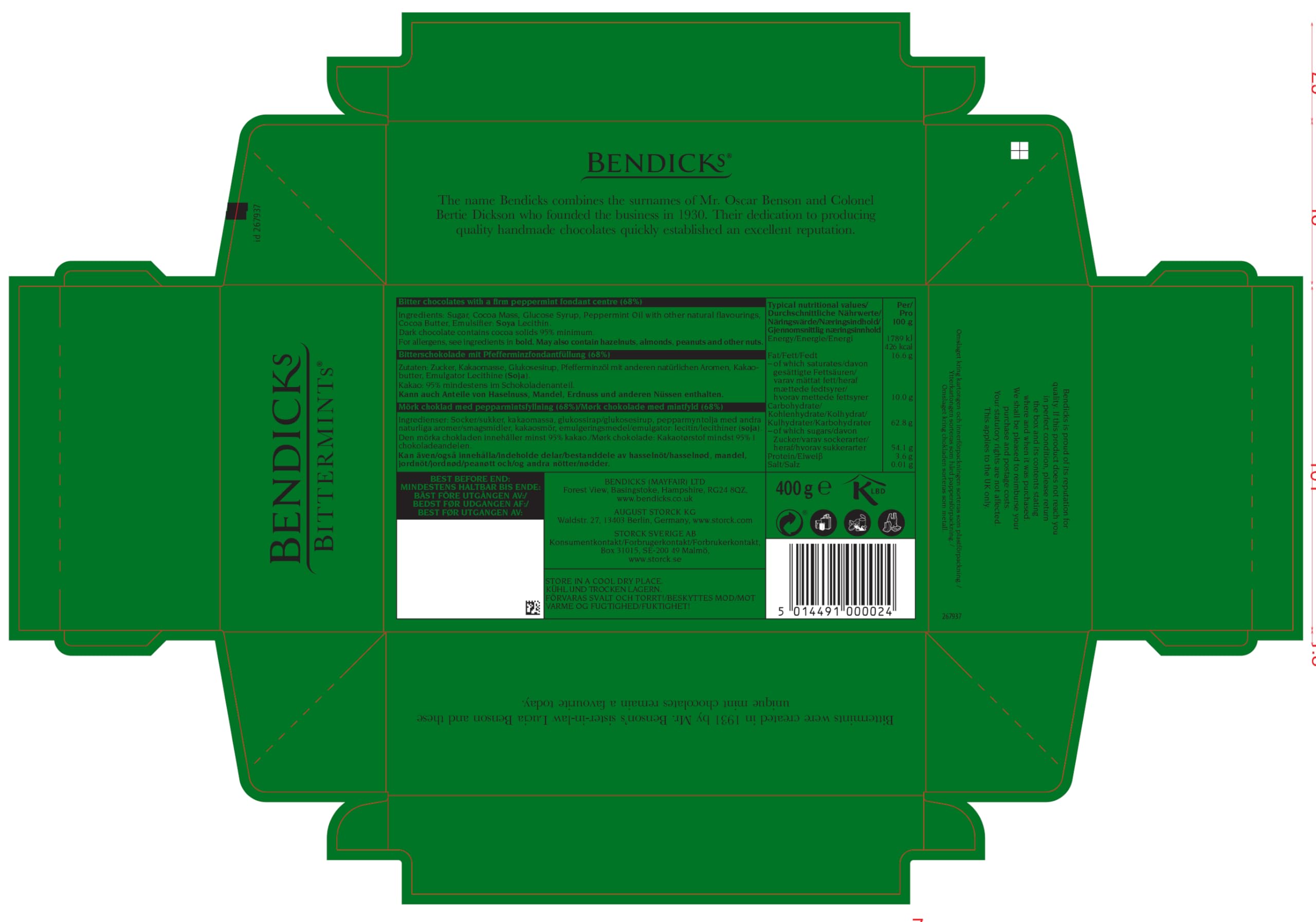 Bendicks Dark Chocolate Coated Bittermints - Vegan, Kosher Friendly, 400g Box
