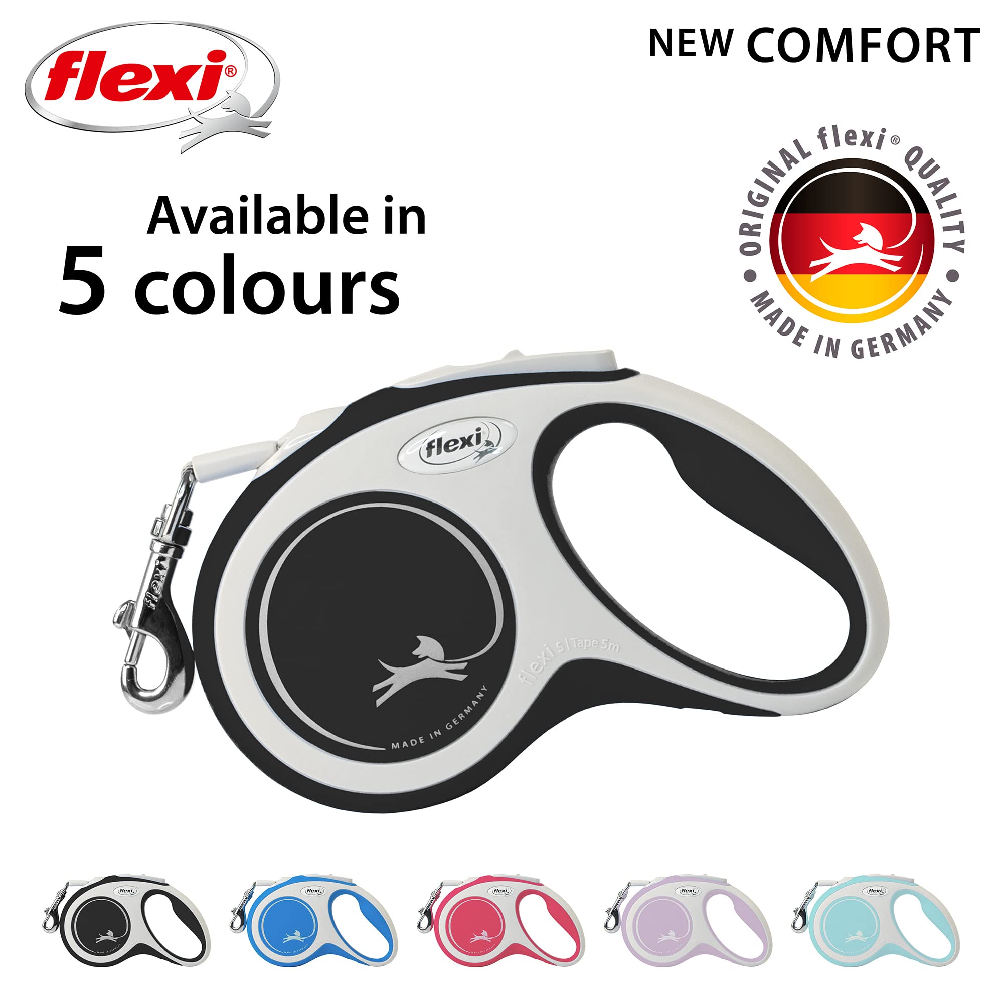 flexi New Comfort S Retractable Dog Leash - 5m Tape | Up to 15kg | Grey & Black 4