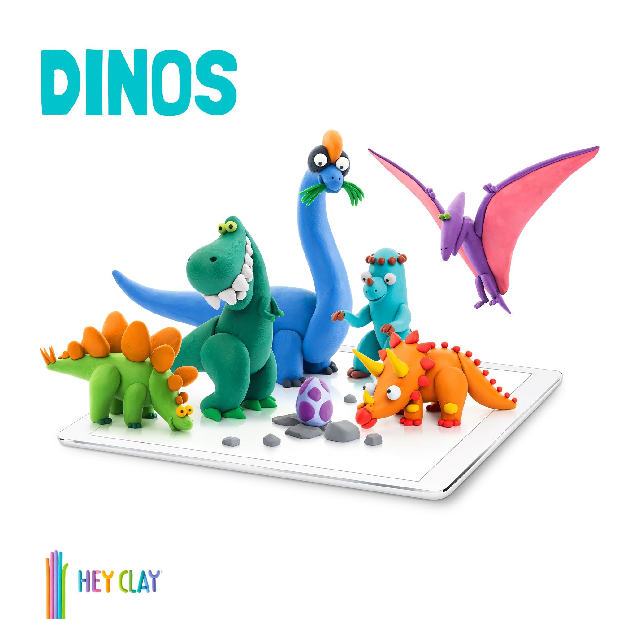 HEY CLAY Dinos Set - Air Dry Modeling Clay Kit with 15 Colors & Sculpting Tools for Kids 3+ 4