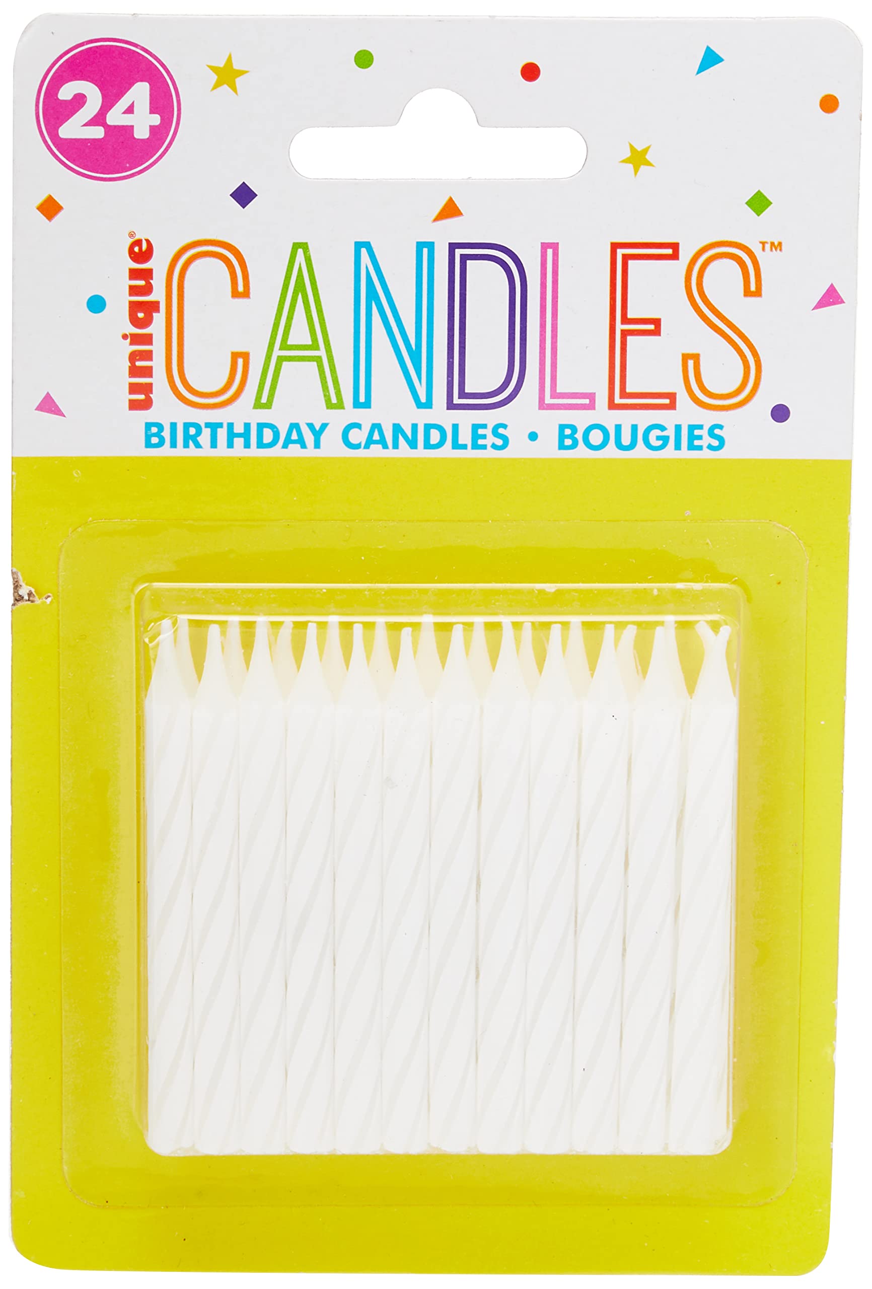Unique Party Striped White Birthday Candles - Pack of 24 | 6cm Height | Wax 1