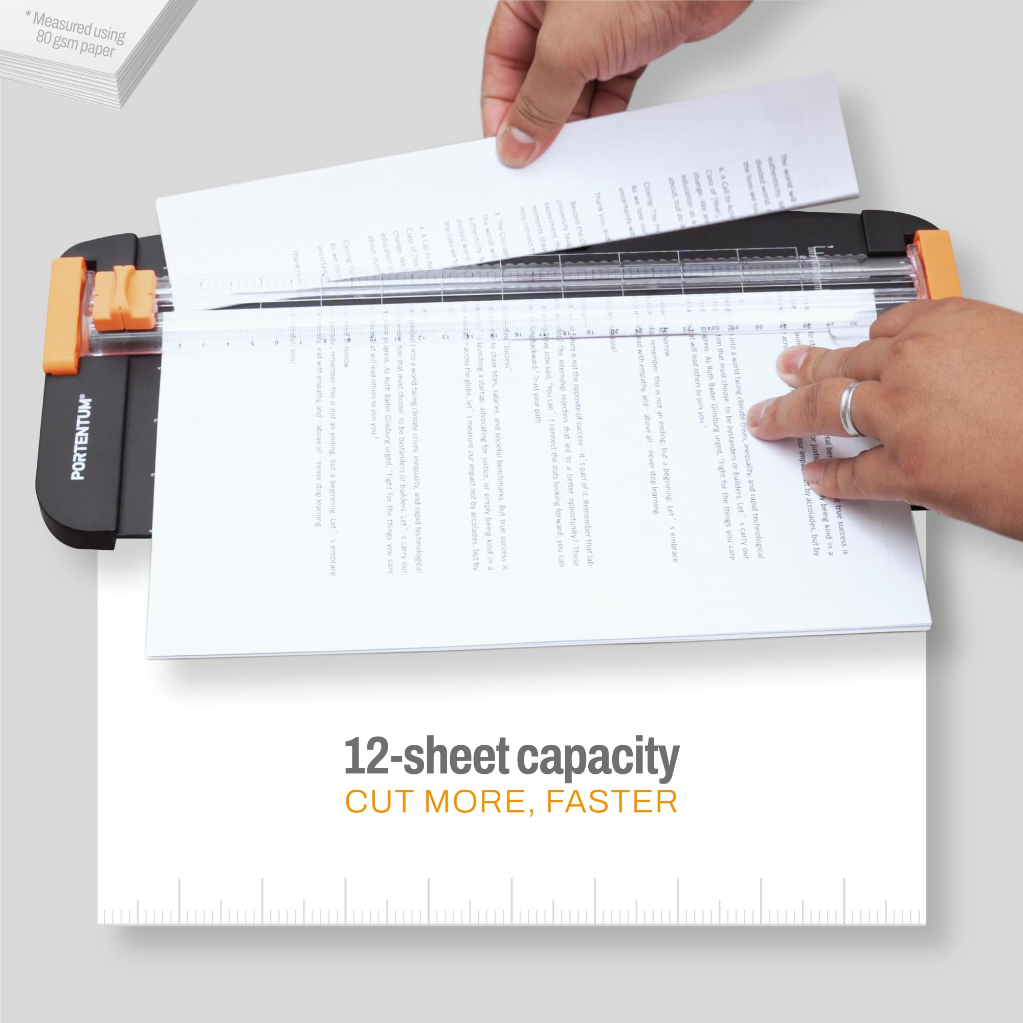 PORTENTUM A4 Paper Cutter with Scoring Tool - Cuts 12 Sheets | Extendable Ruler | Model PCS-1 2