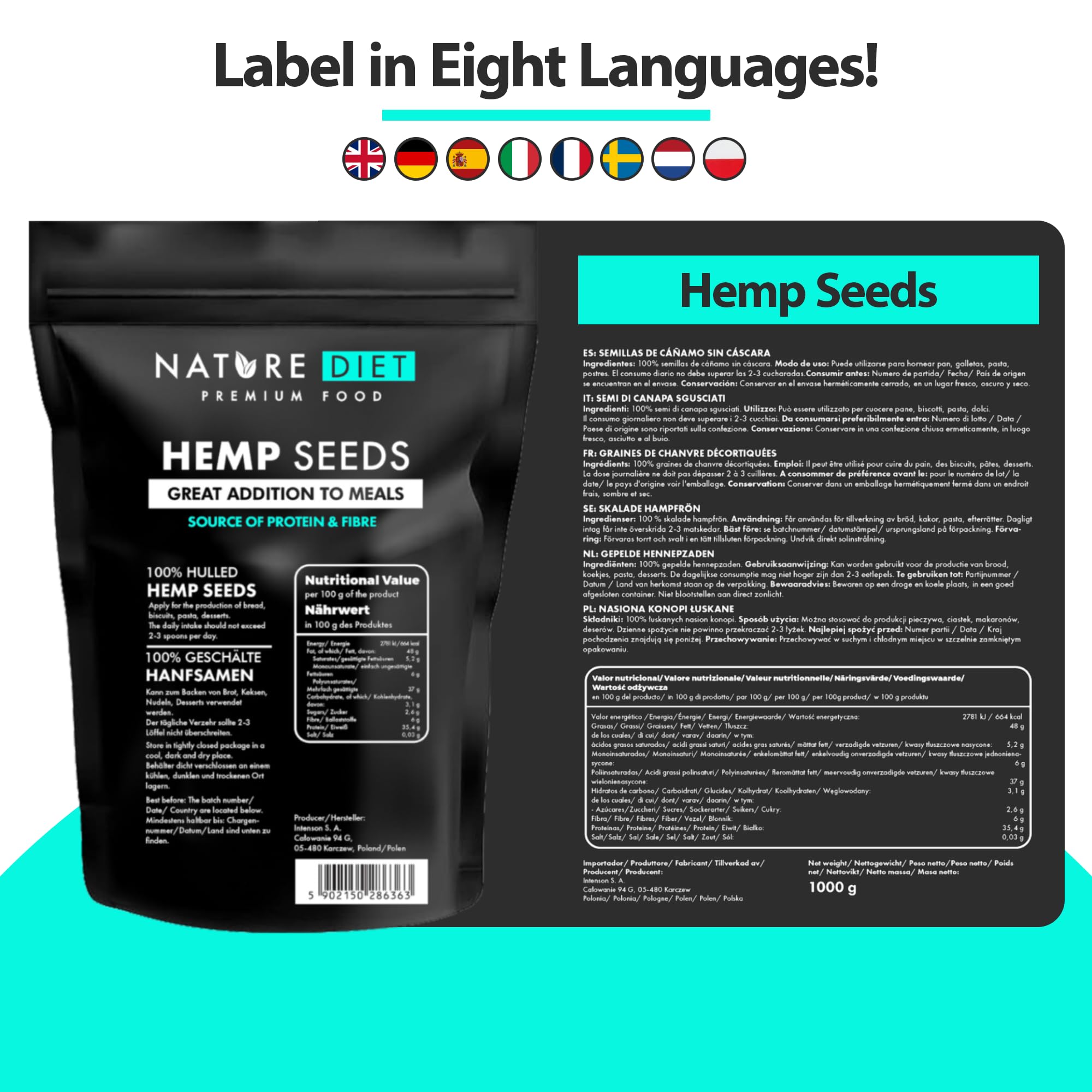 Nature Diet Hulled Hemp Seeds - 1000g Pack | High Protein & Fiber | Vegan & Gluten-Free 2